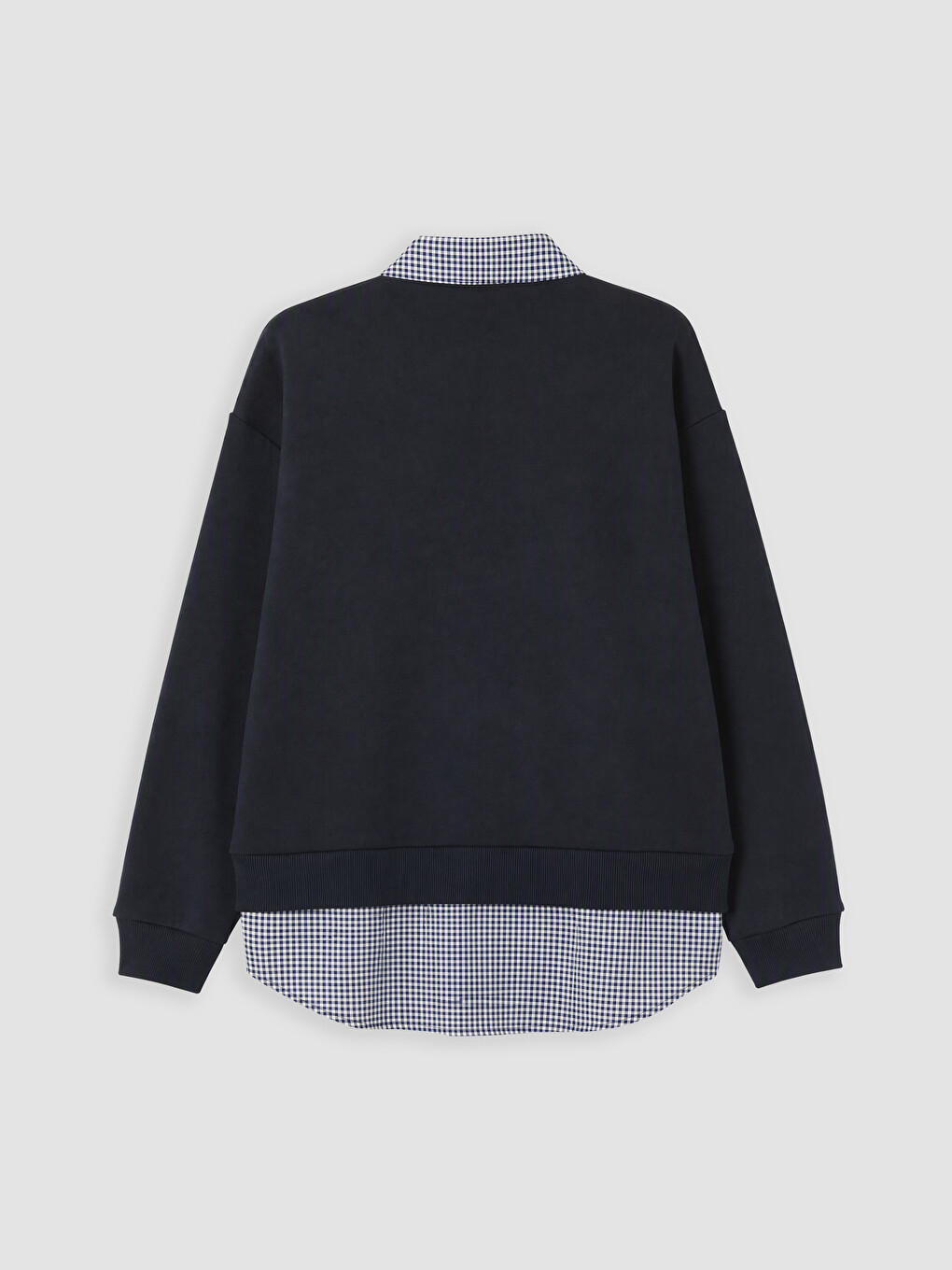 Lacivert Polo Yaka Ekose Kadın Sweatshirt Tunik-6