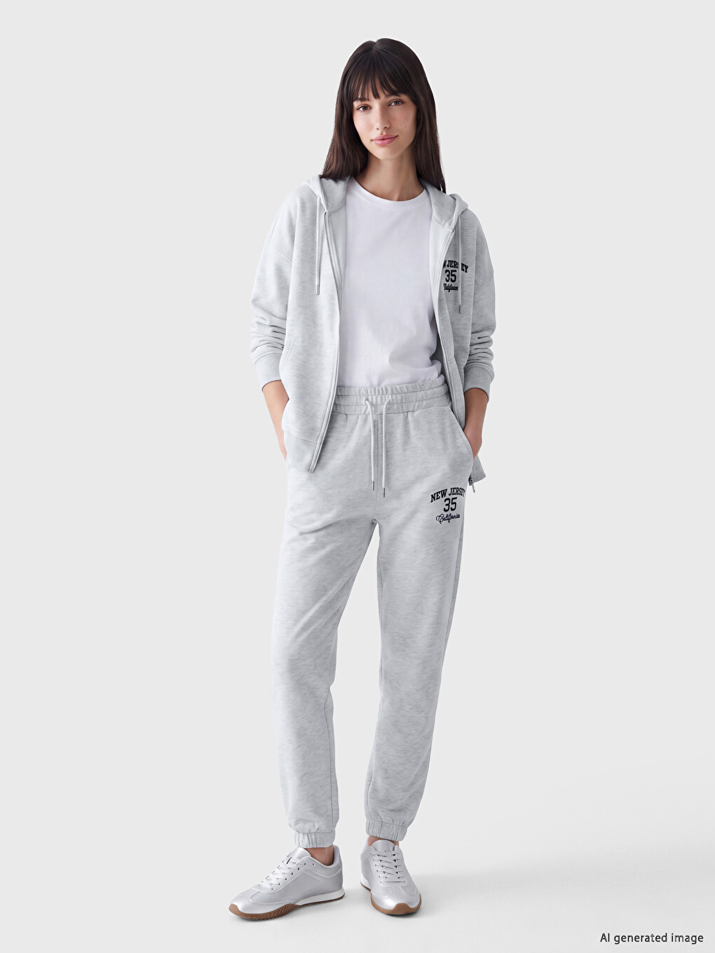 Gri Kapüşonlu Oversize Kadın Fermuarlı Sweatshirt-1