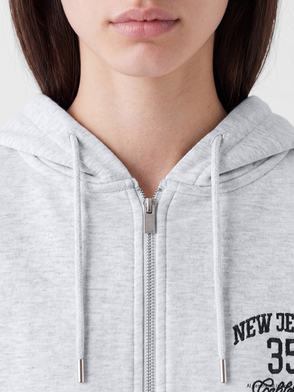 Gri Kapüşonlu Oversize Kadın Fermuarlı Sweatshirt-2