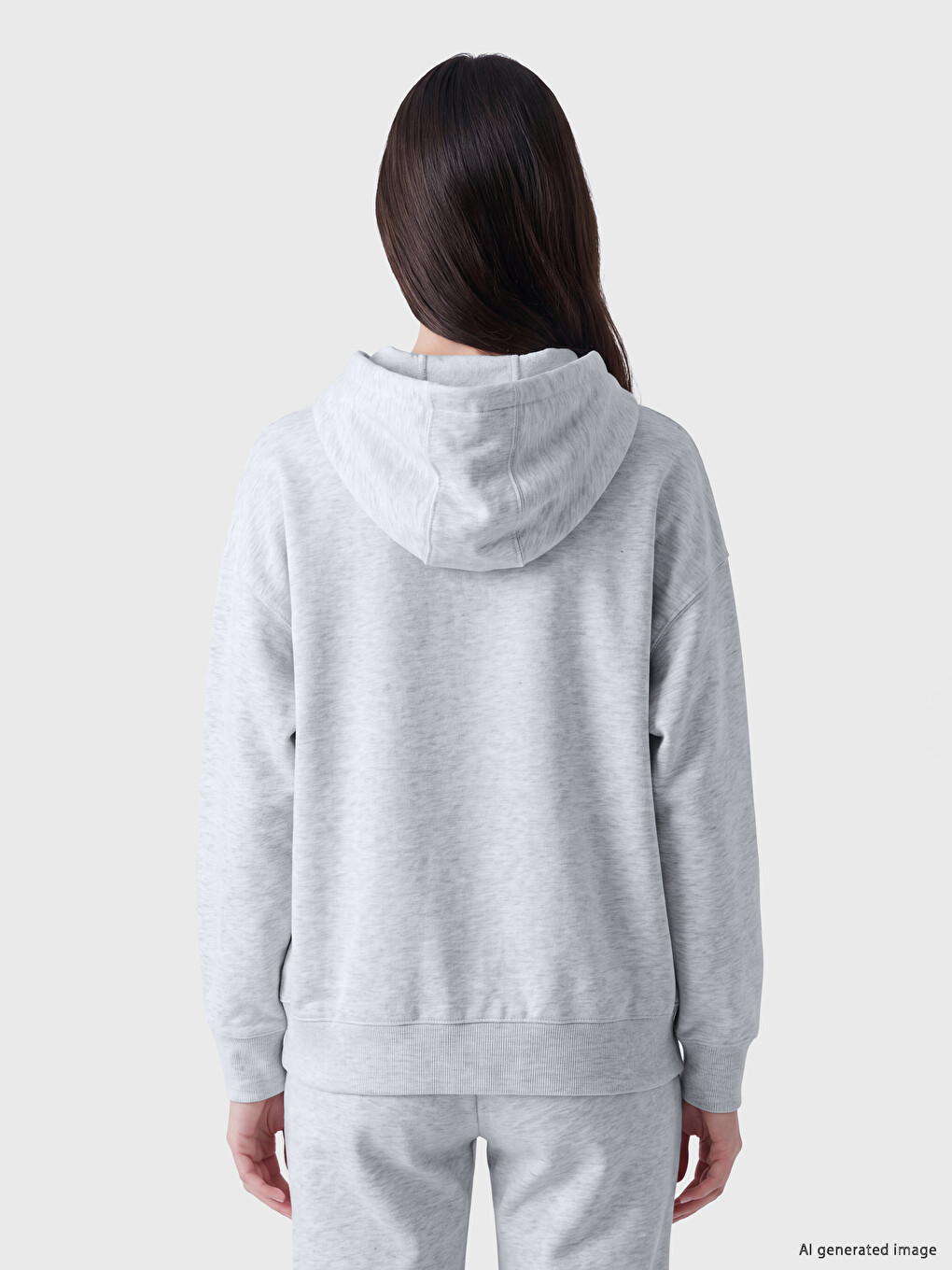 Gri Kapüşonlu Oversize Kadın Fermuarlı Sweatshirt-3