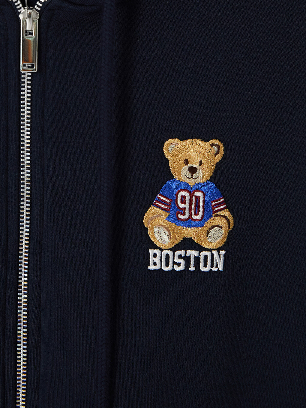 Lacivert Teddy Nakışlı Kadın Kalın Fermuarlı Sweatshirt-1