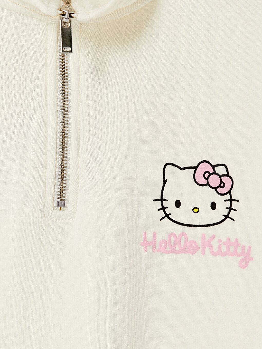 Bej Hello Kitty Nakışlı Oversize Kadın Kalın Sweatshirt-1