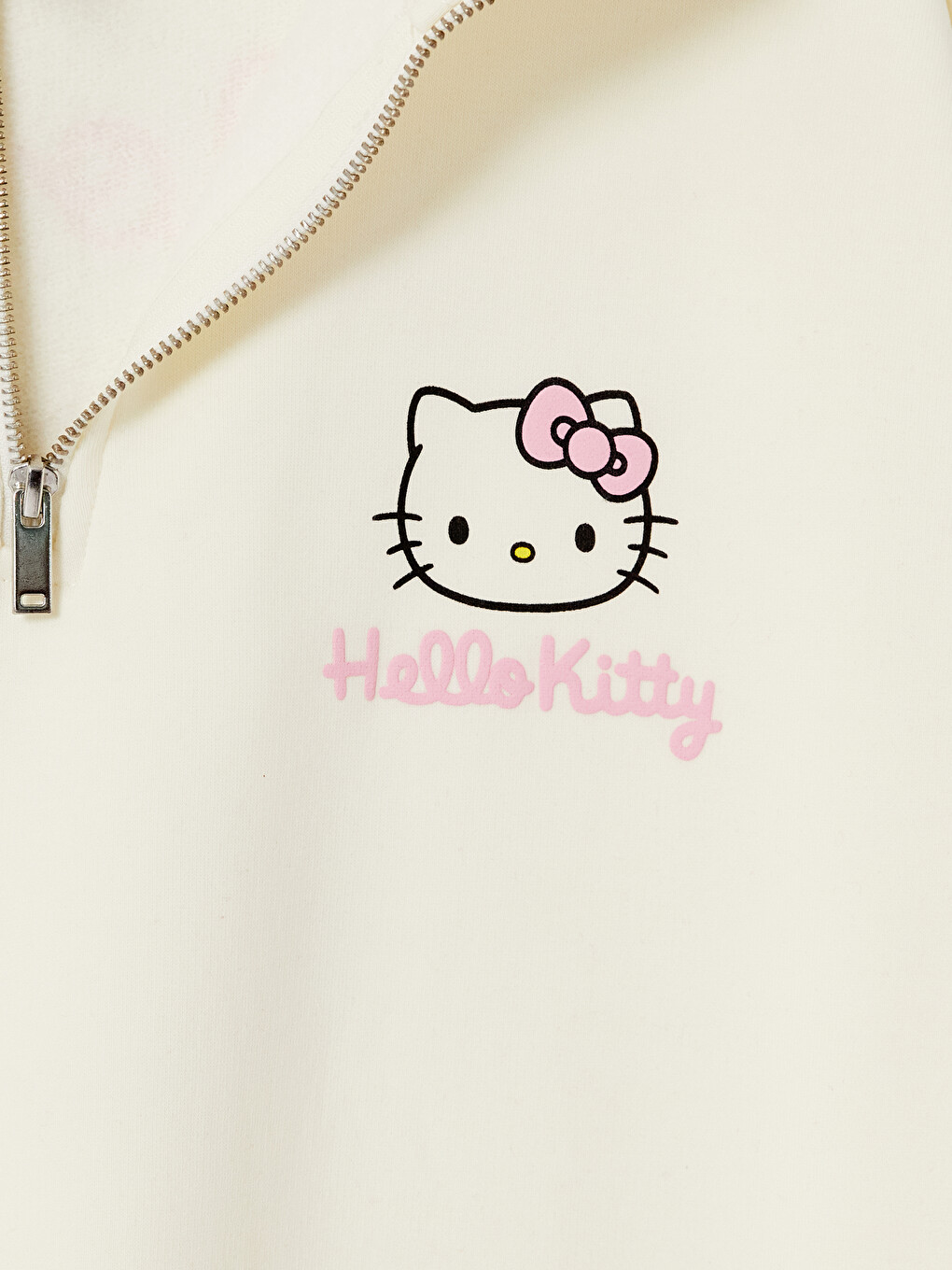 Bej Hello Kitty Nakışlı Oversize Kadın Kalın Sweatshirt-2