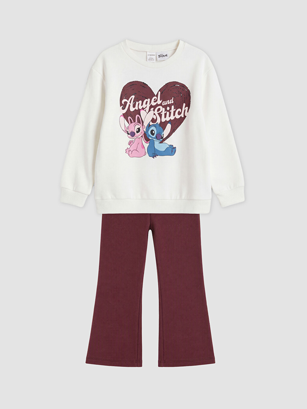 Bordo Lilo & Stitch Baskılı Kız Çocuk Takım