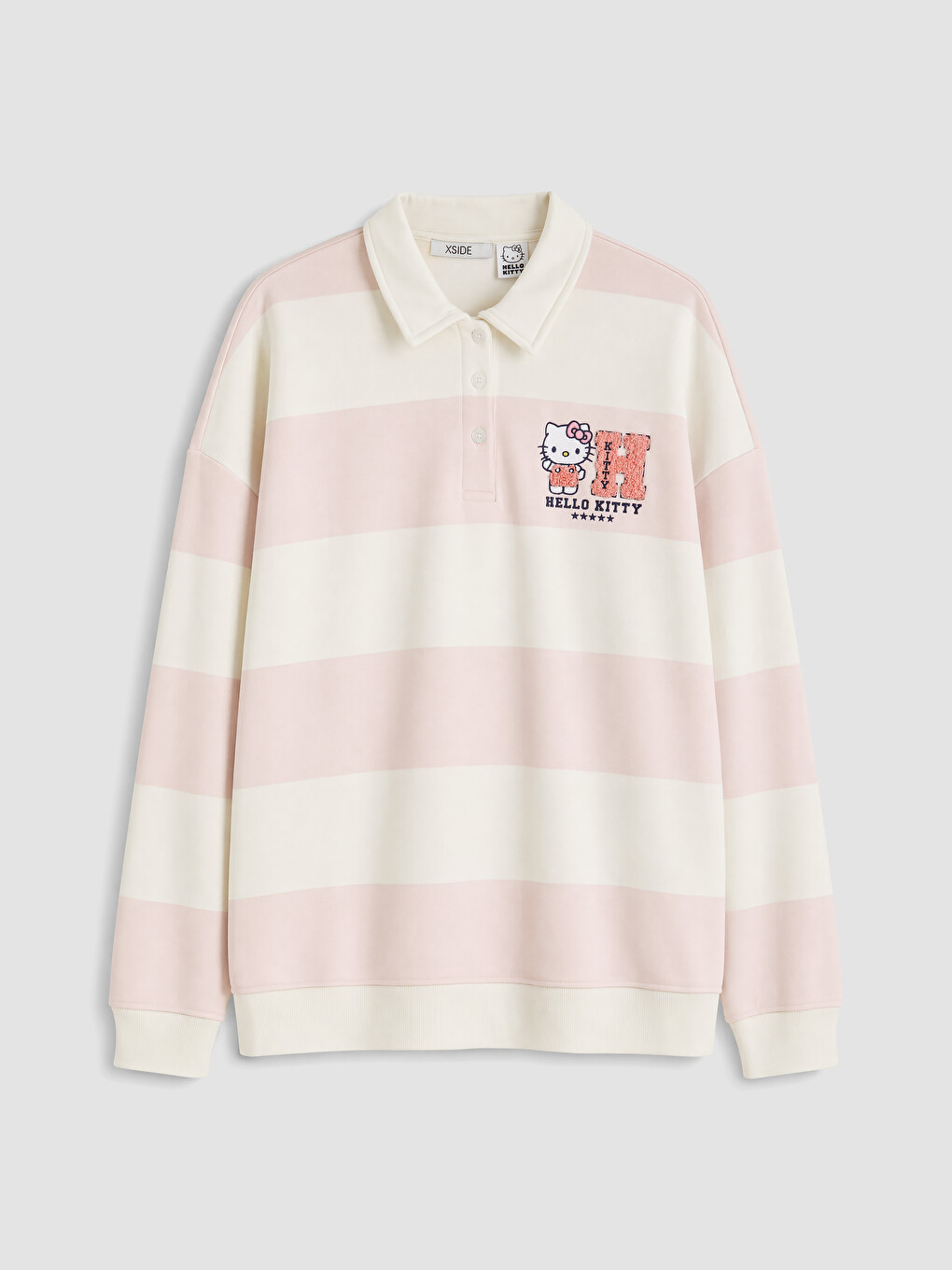 Pembe Polo Yaka Hello Kitty Nakışlı Kadın Sweatshirt-4