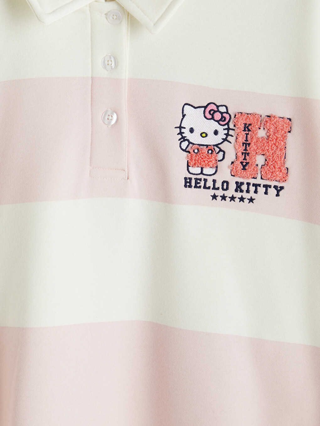 Pembe Polo Yaka Hello Kitty Nakışlı Kadın Sweatshirt-5