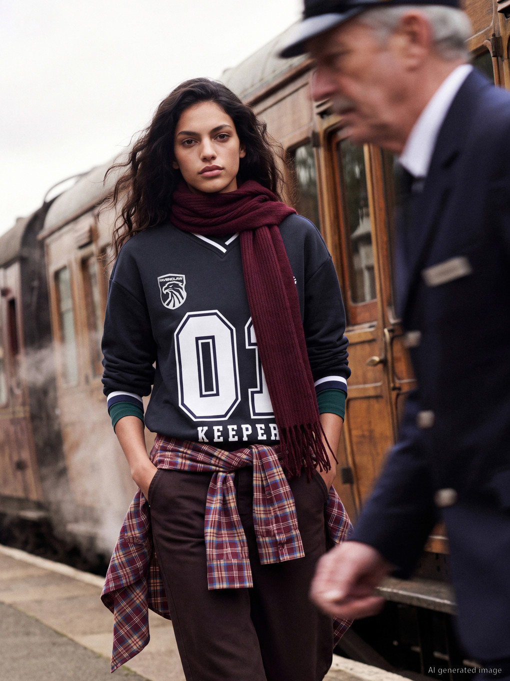 Lacivert Harry Potter Baskılı Oversize Kadın Kalın Sweatshirt