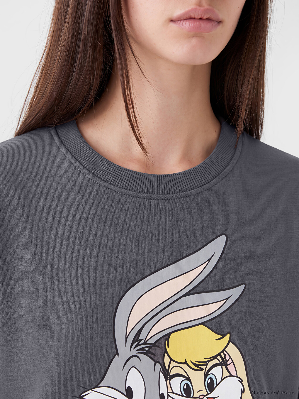 Antrasit Bugs Bunny Baskılı Oversize Kadın Kalın Sweatshirt-2
