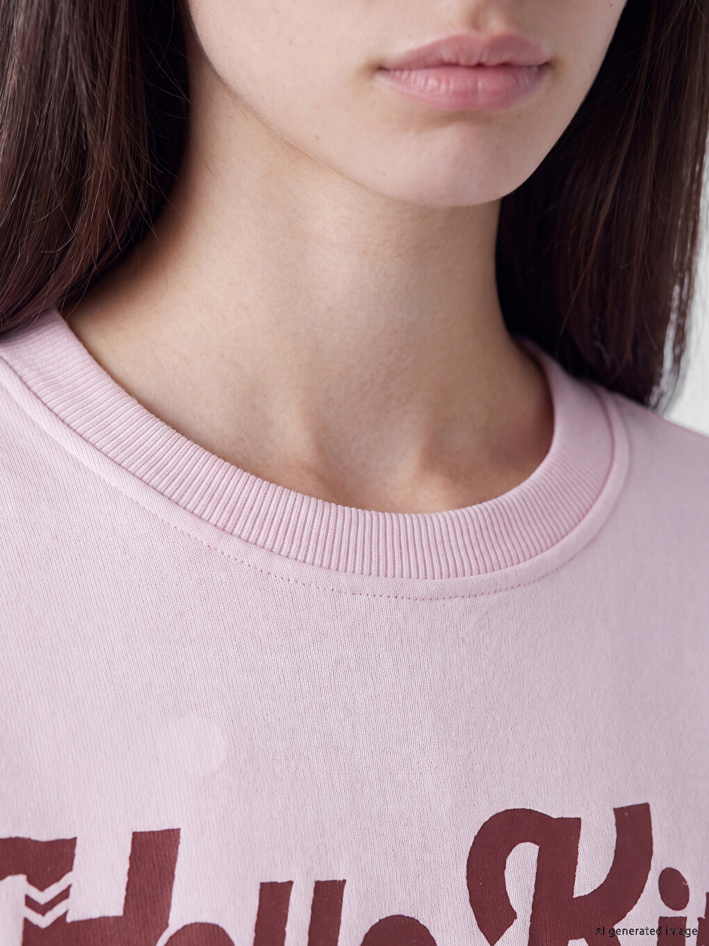 Pembe Hello Kitty Baskılı Oversize Kadın Kalın Sweatshirt-2