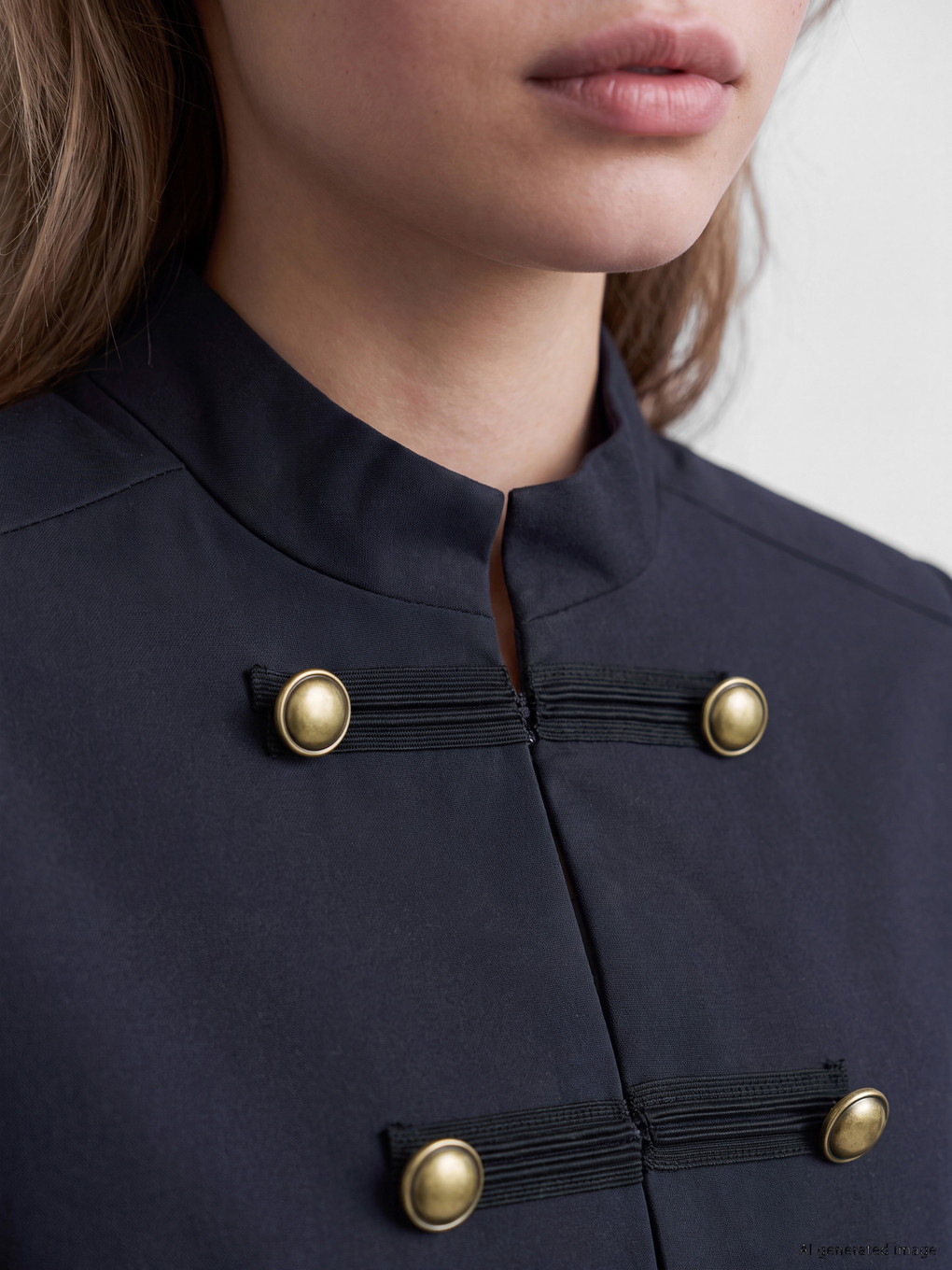 Lacivert Süslü Düğmeli Kadın Gabardin Ceket-3