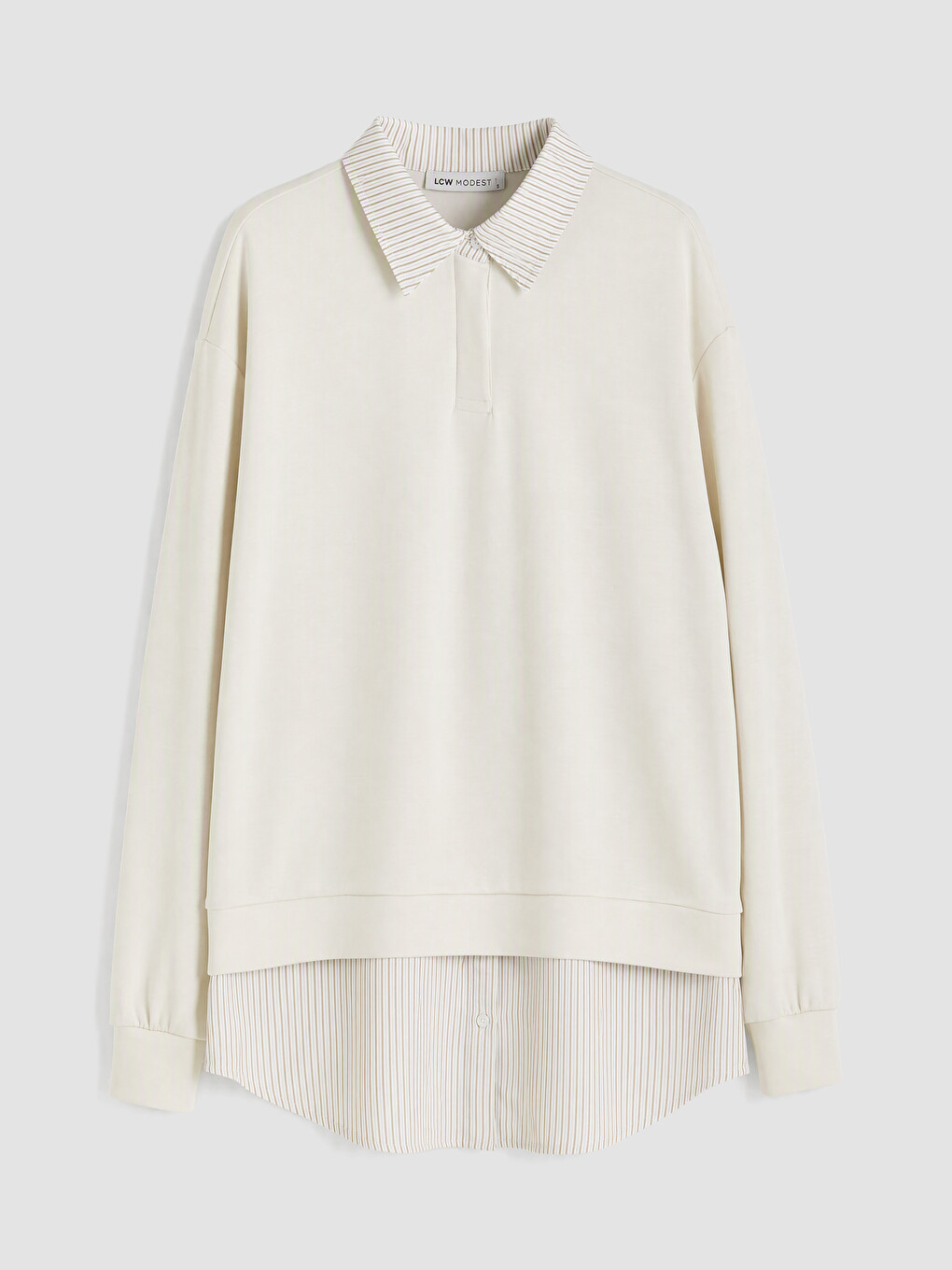 Bej Gömlek Yaka Soft Touch Kadın Sweatshirt Tunik-4