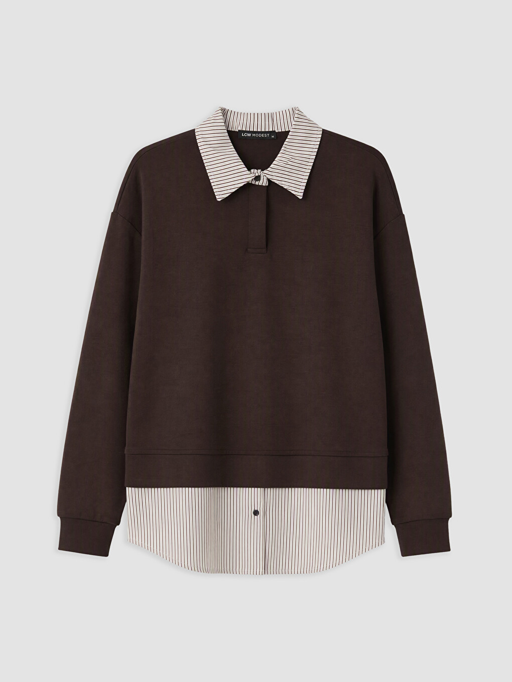 Kahverengi Gömlek Yaka Kadın Sweatshirt Tunik