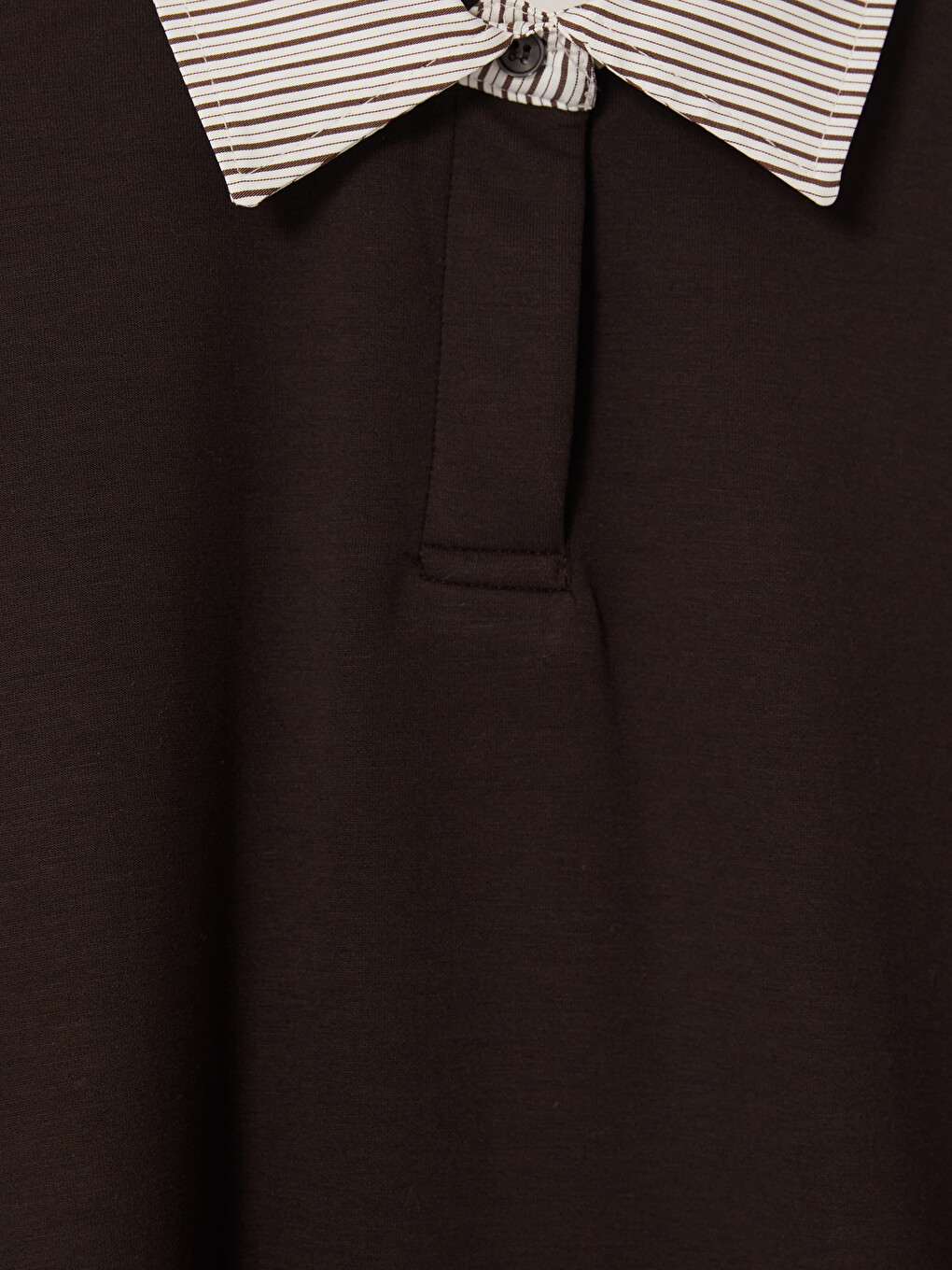 Kahverengi Gömlek Yaka Kadın Sweatshirt Tunik-2