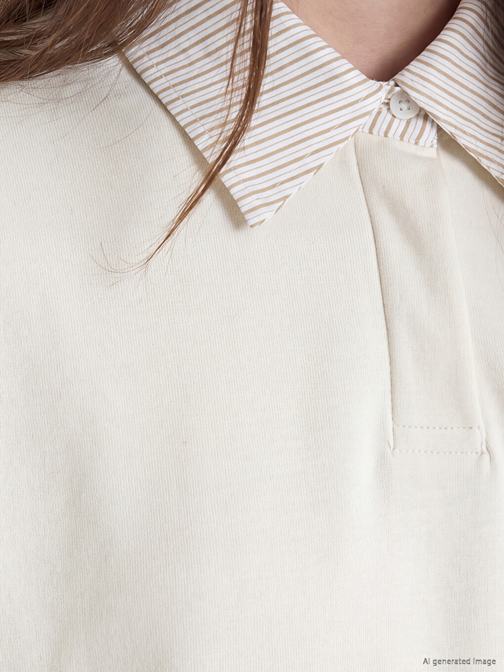 Bej Gömlek Yaka Soft Touch Kadın Sweatshirt Tunik-2