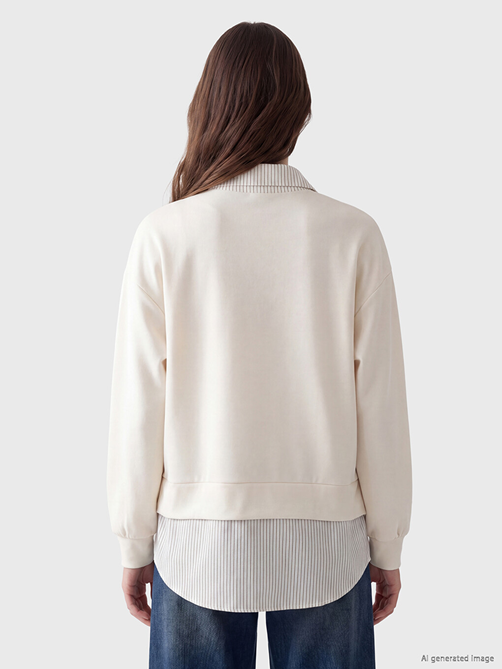 Bej Gömlek Yaka Soft Touch Kadın Sweatshirt Tunik-3