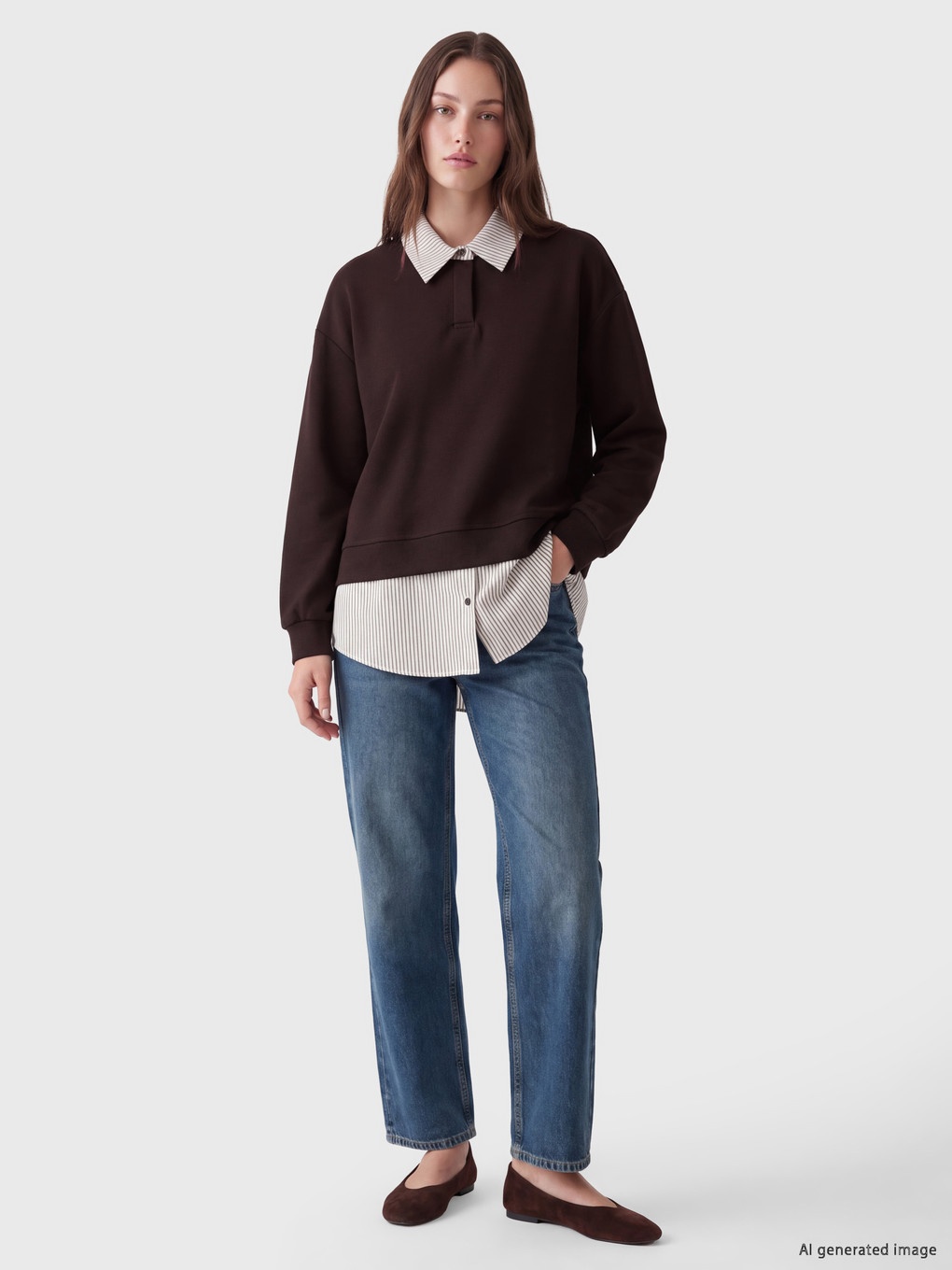 Collared Neck Women's Sweatshirt Tunic-1