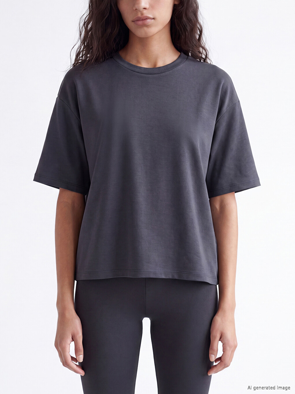 Antrasit Soft Touch Oversize Kadın Tişört-3