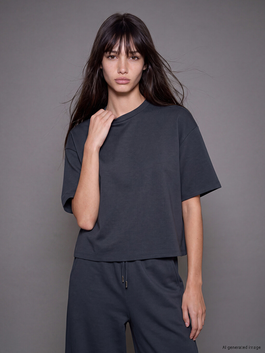 Antrasit Soft Touch Oversize Kadın Tişört