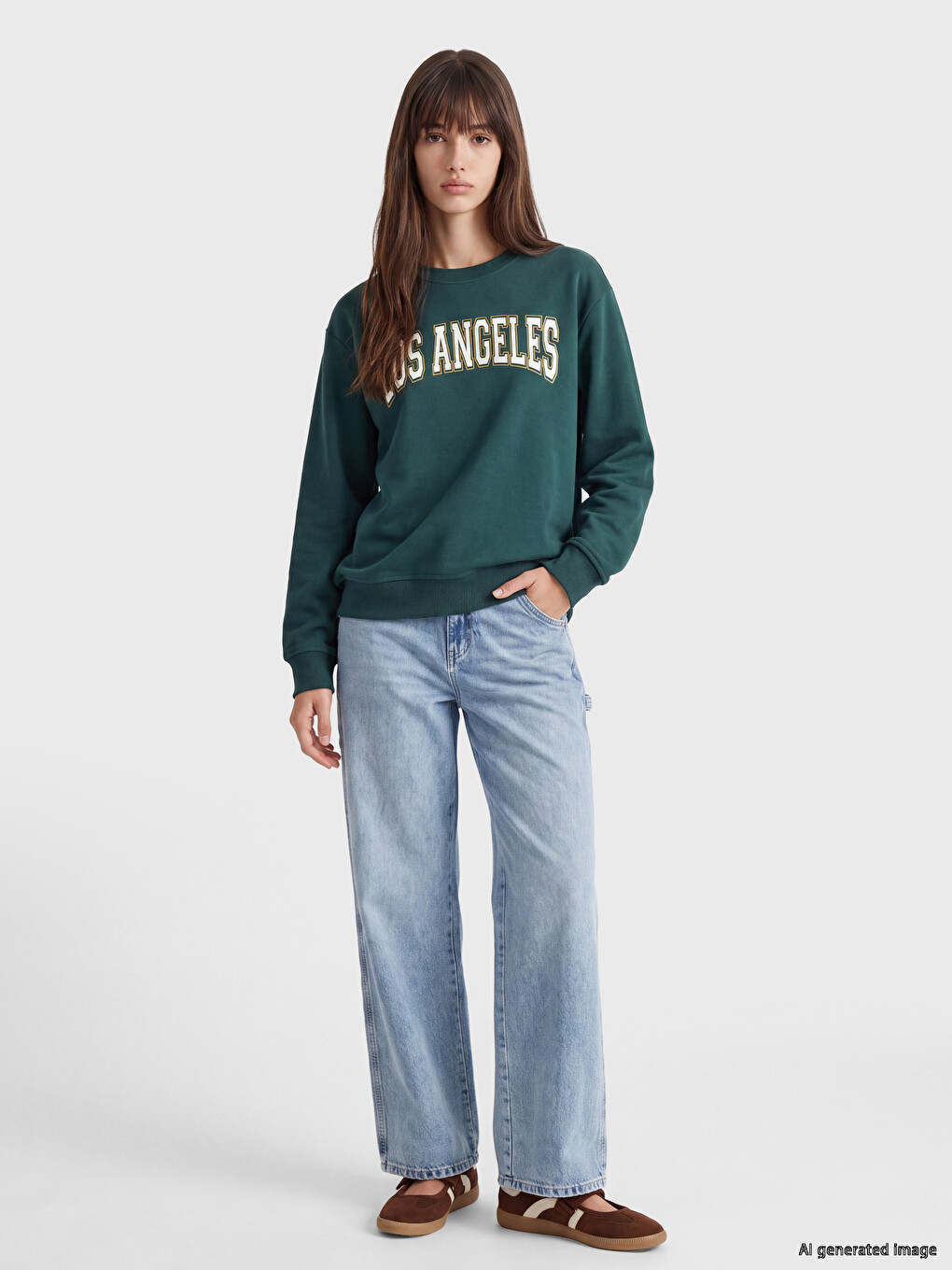Yeşil Los Angeles Baskılı Kadın Sweatshirt-1