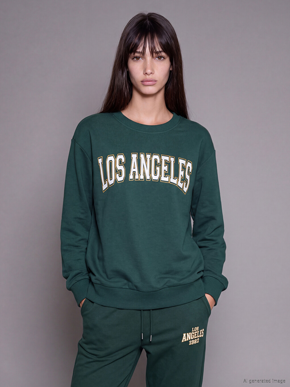 Yeşil Los Angeles Baskılı Kadın Sweatshirt