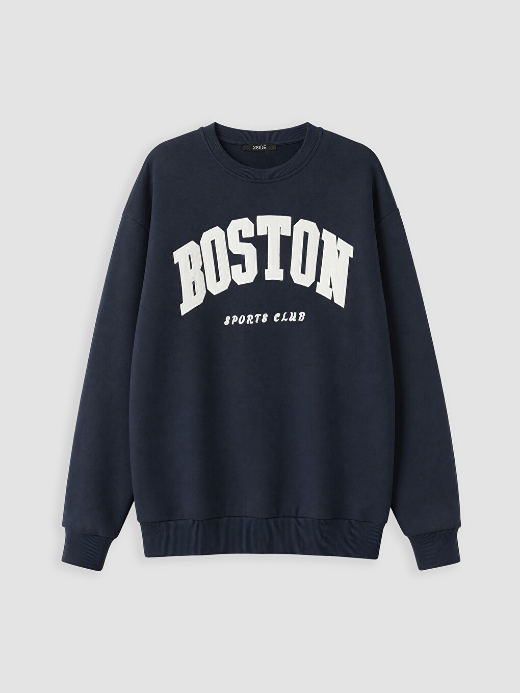 Lacivert Boston Nakışlı Oversize Kadın Sweatshirt