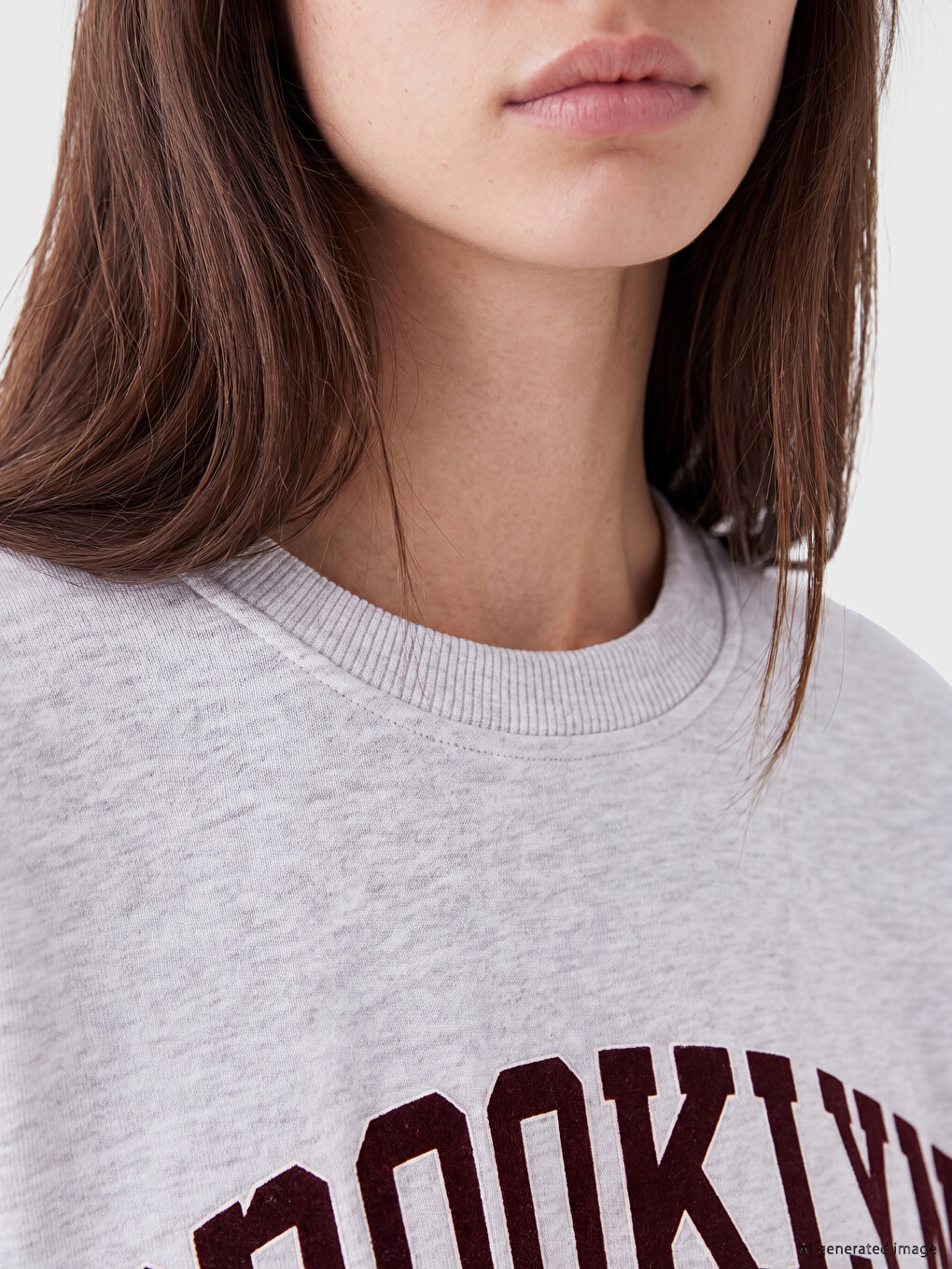 Gri Brooklyn Baskılı Oversize Kadın Sweatshirt-2