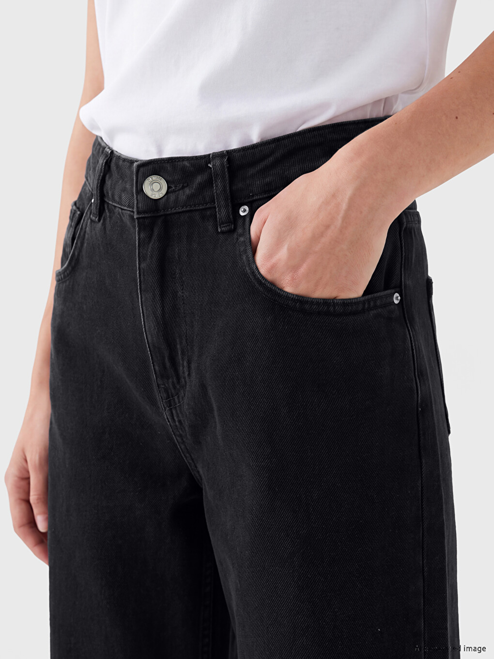 Siyah Wideleg Kadın Jean Pantolon-2