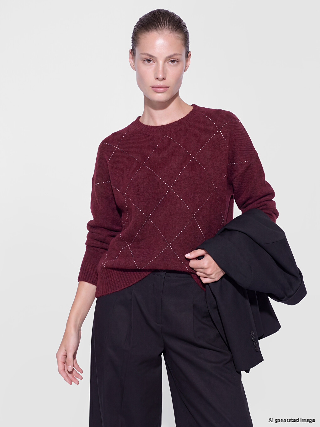 Argyle Patterned Wool Blended Women's Knitwear Sweater