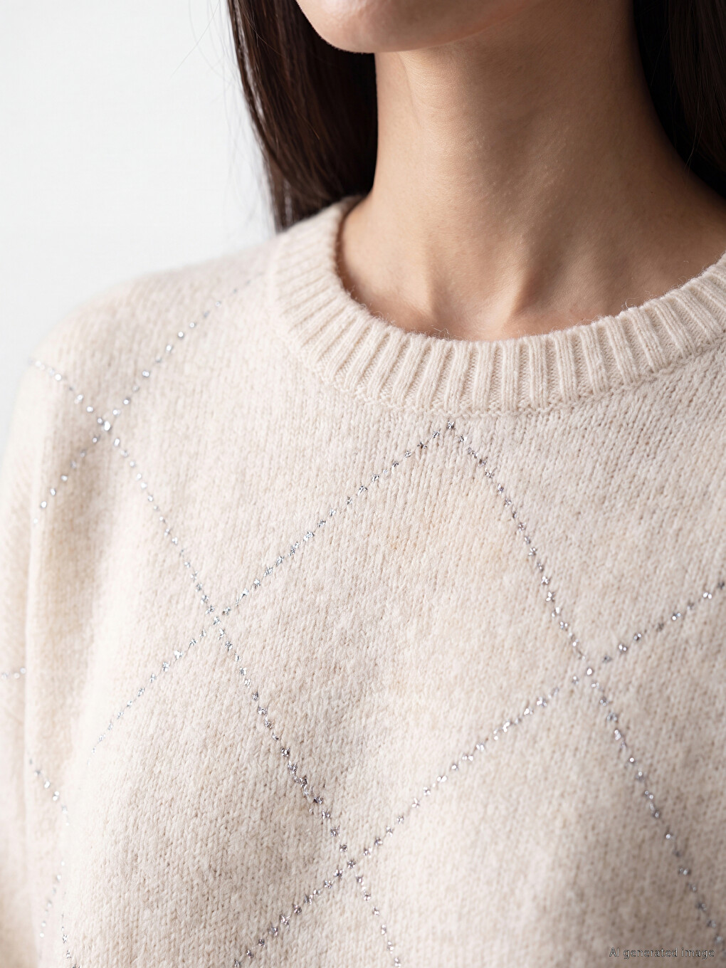 Argyle Patterned Wool Blended Women's Knitwear Sweater-2