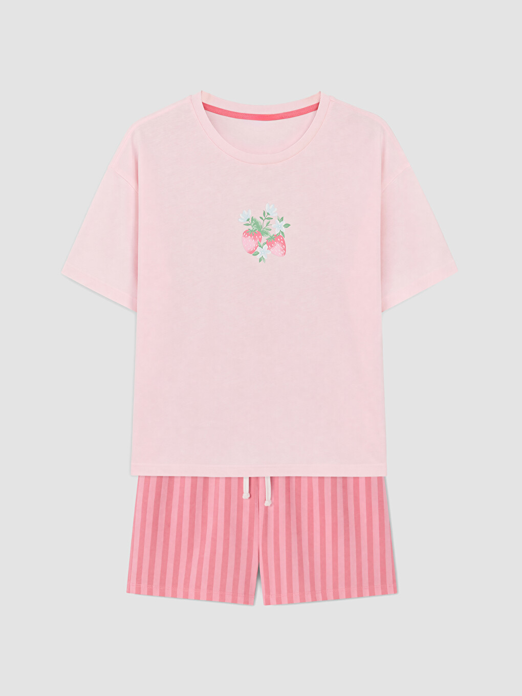 Pembe Çilek Baskılı Kadın Şortlu Pijama Takımı-4