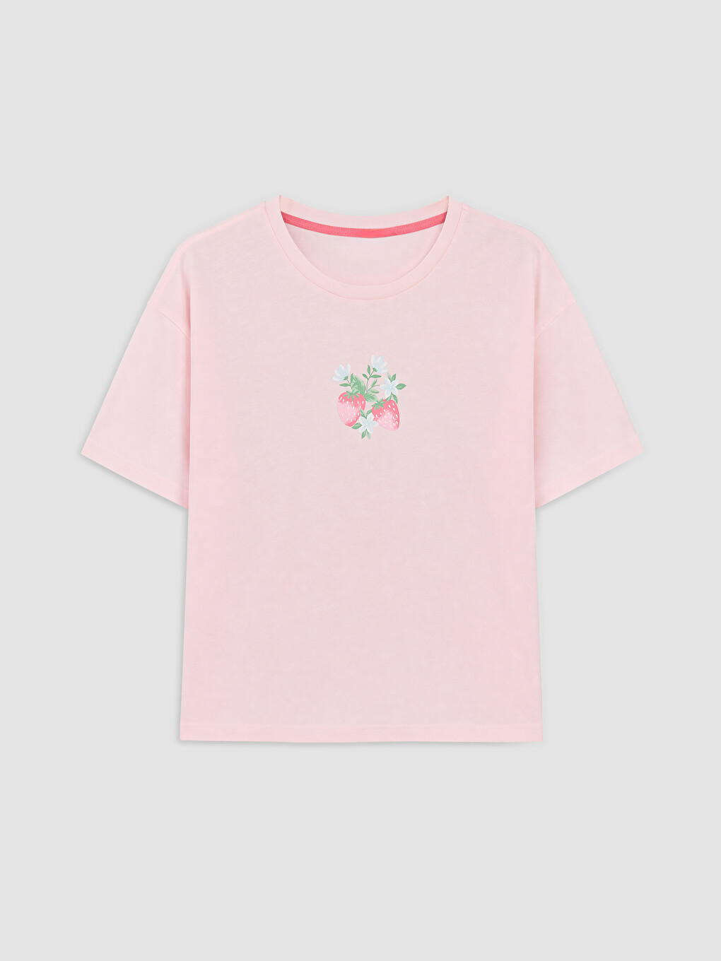 Pembe Çilek Baskılı Kadın Şortlu Pijama Takımı-5