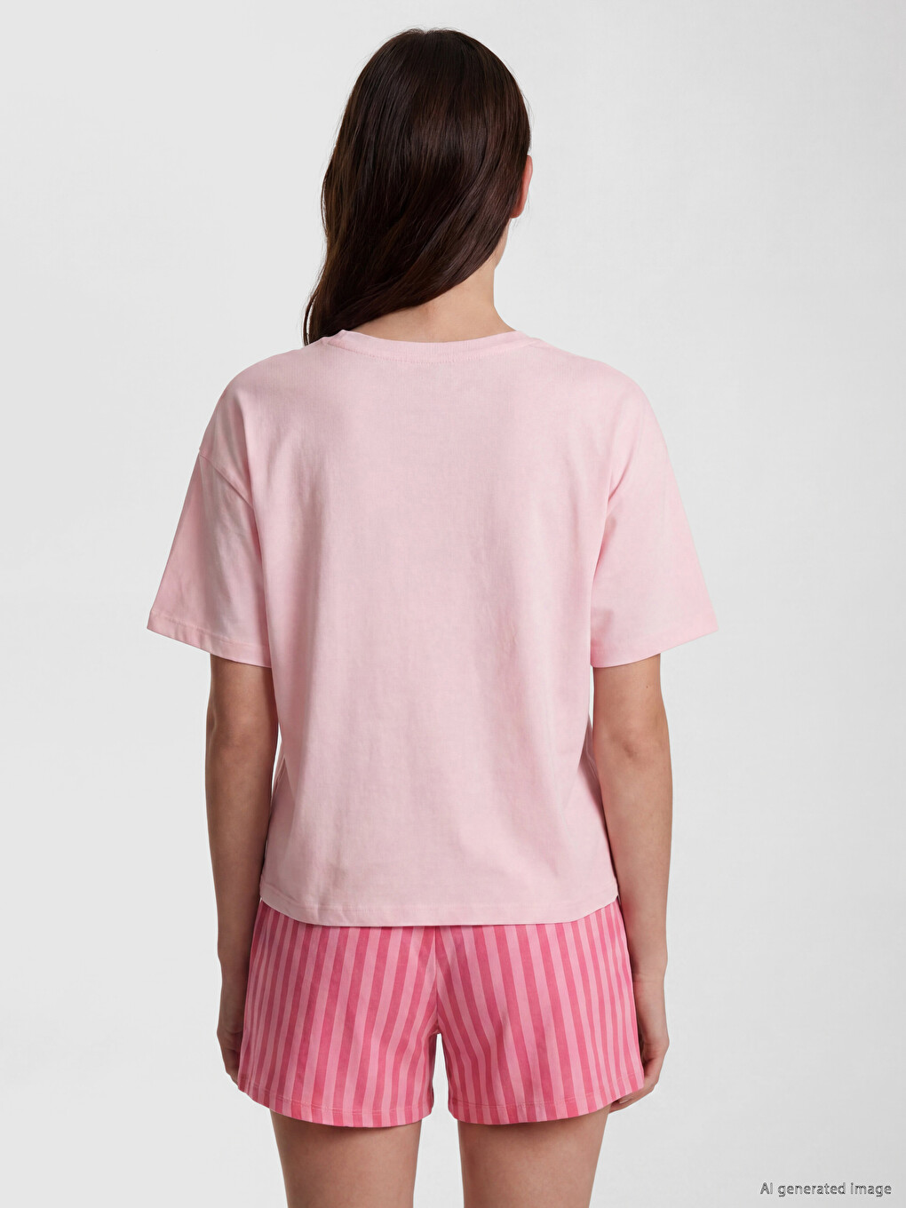 Pembe Çilek Baskılı Kadın Şortlu Pijama Takımı-3
