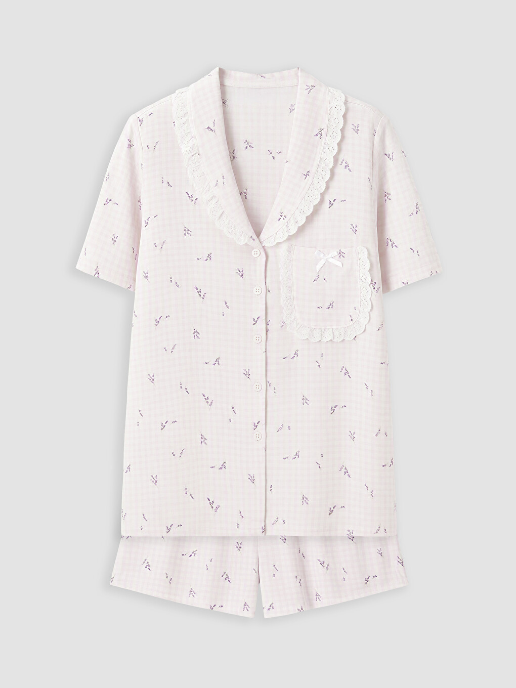 Ruffled Plaid Women's Shorts Pyjamas Set-4