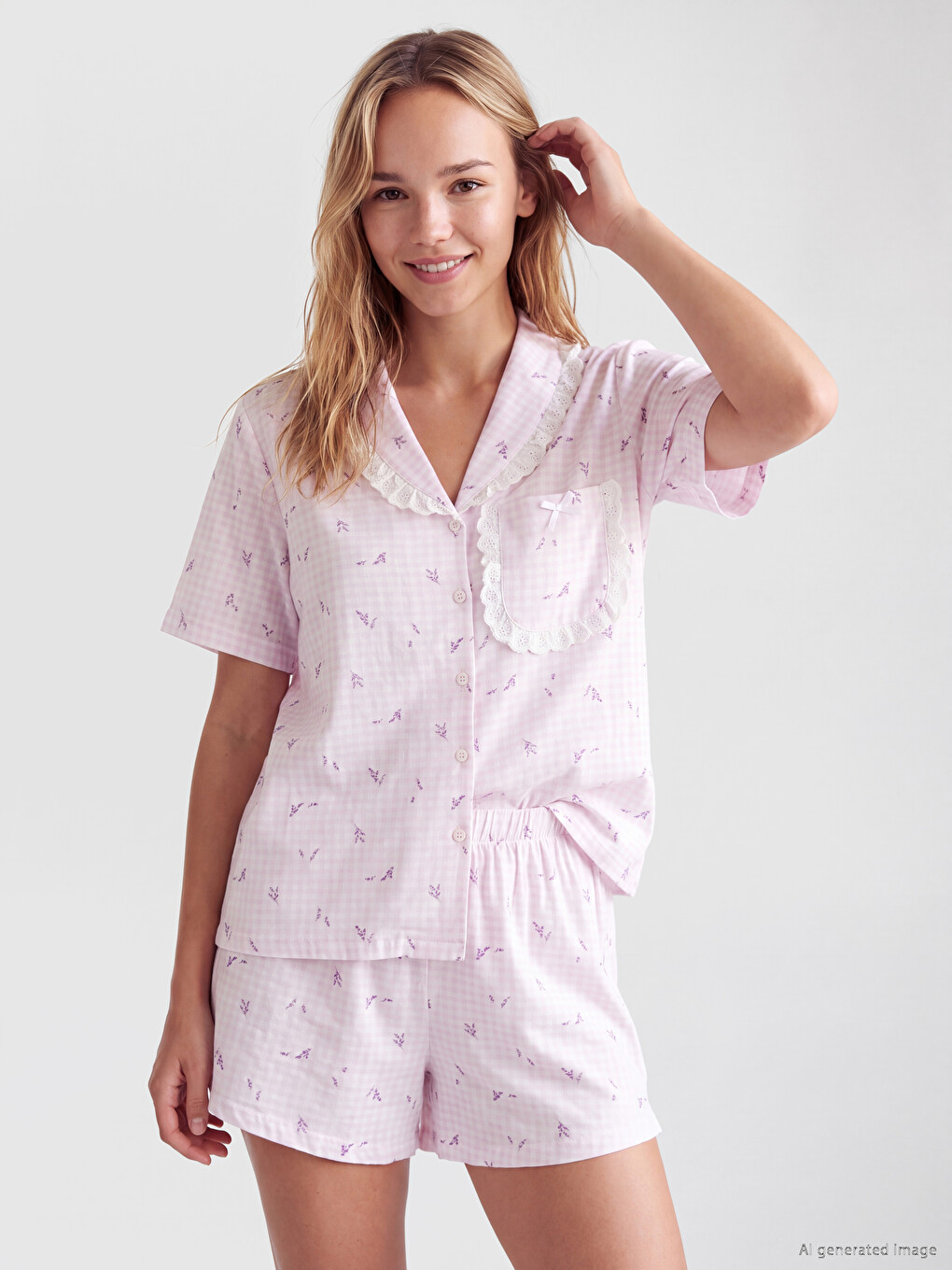 Ruffled Plaid Women's Shorts Pyjamas Set