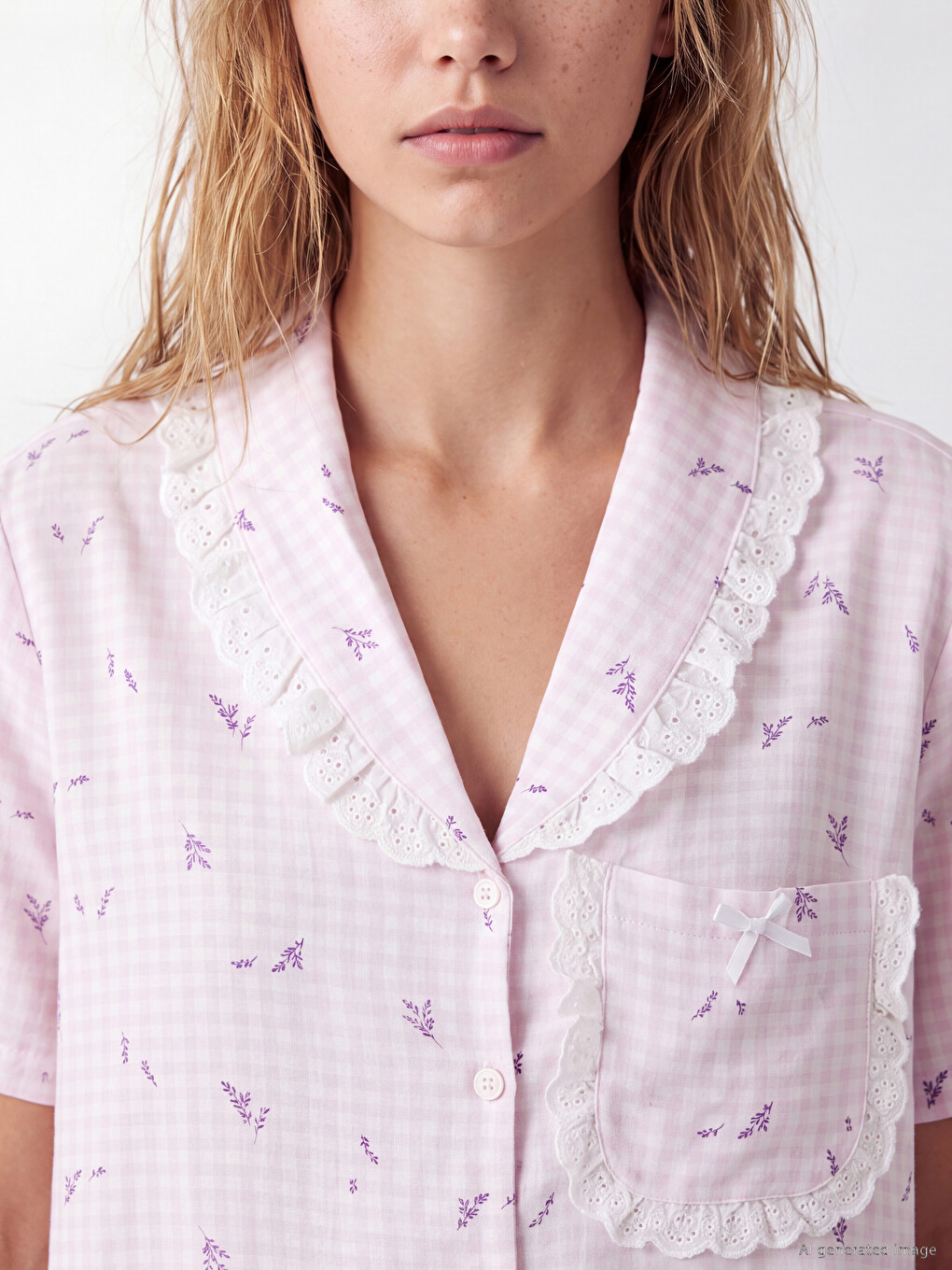 Ruffled Plaid Women's Shorts Pyjamas Set-2