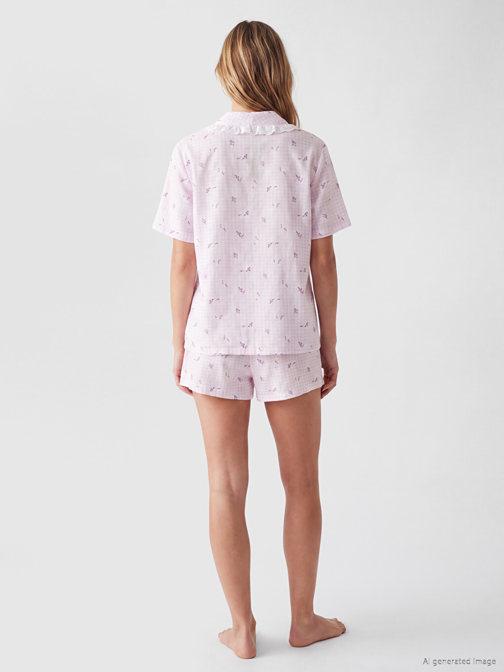 Ruffled Plaid Women's Shorts Pyjamas Set-3