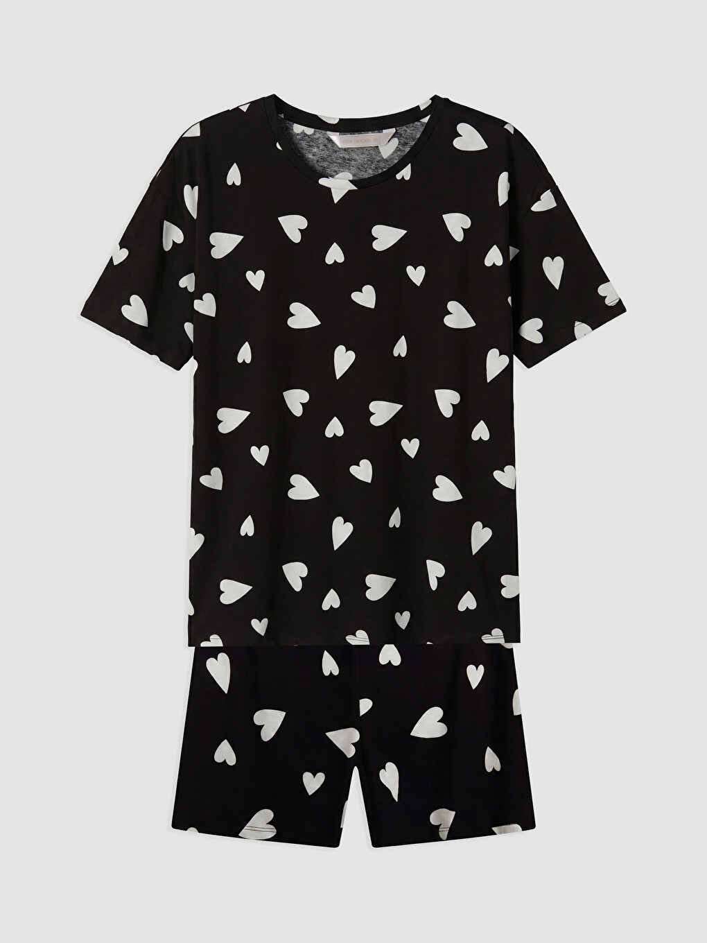 Siyah Kalp Desenli Kadın Şortlu Pijama Takımı-4