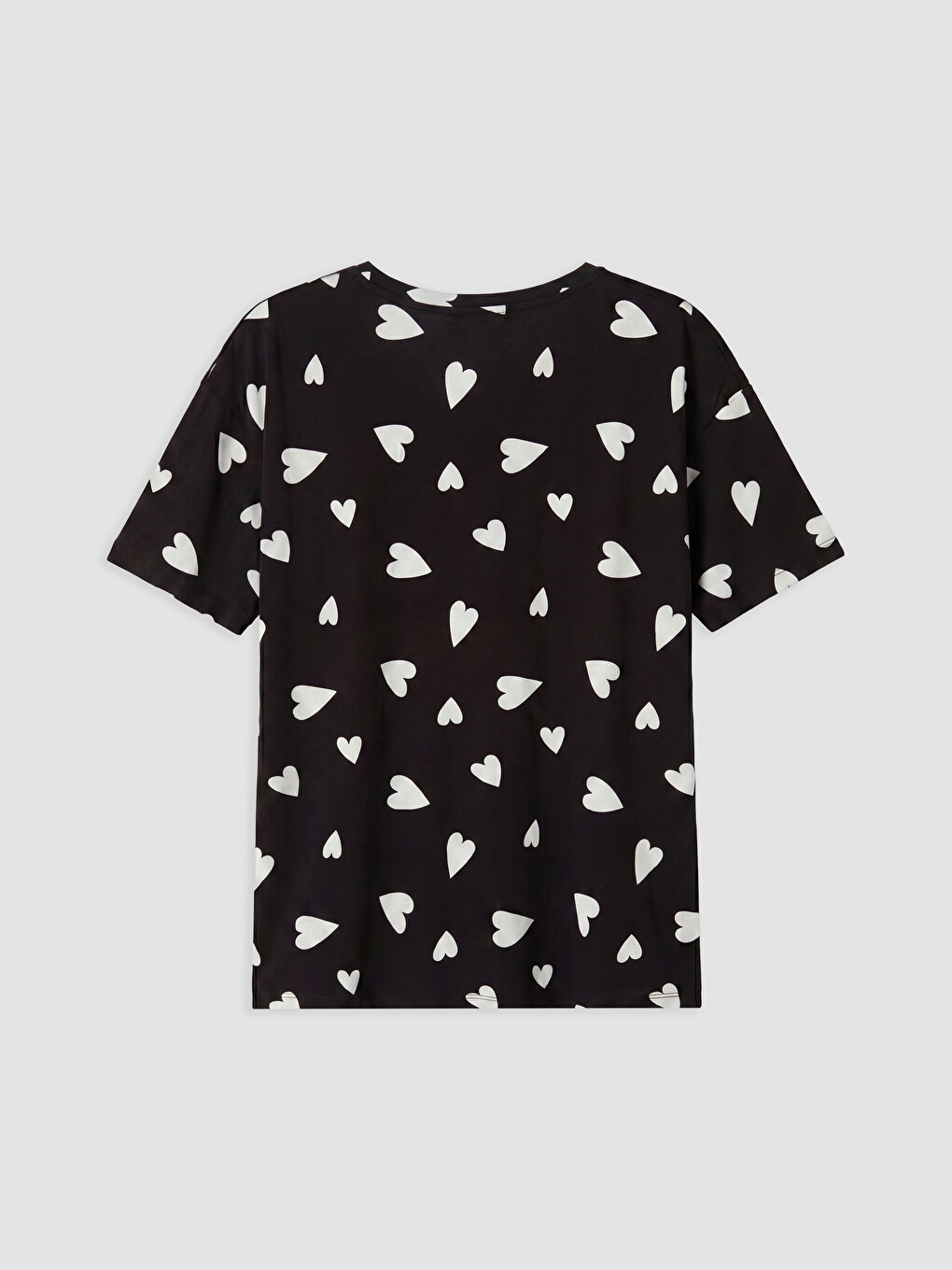 Siyah Kalp Desenli Kadın Şortlu Pijama Takımı-6