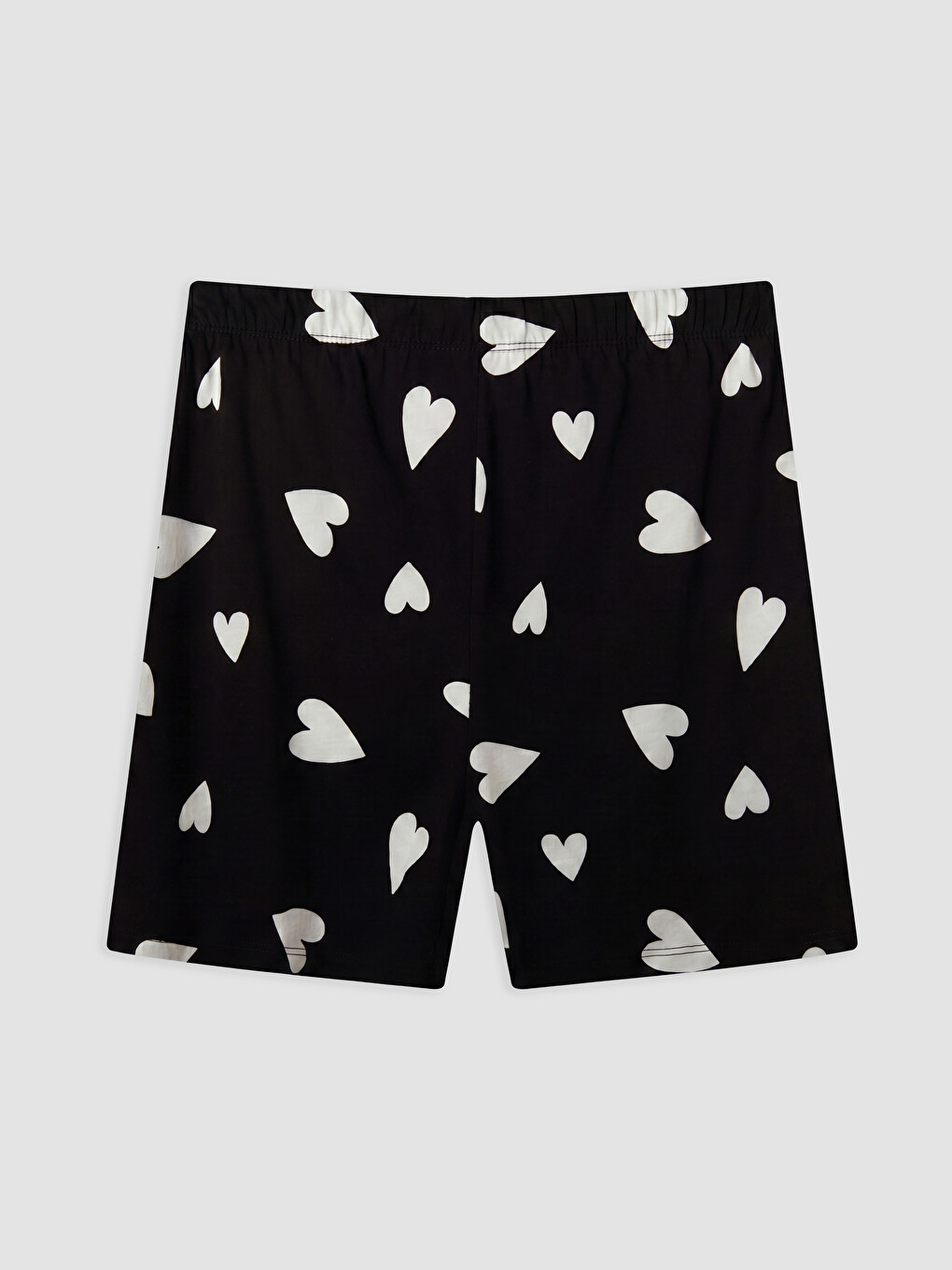 Siyah Kalp Desenli Kadın Şortlu Pijama Takımı-8