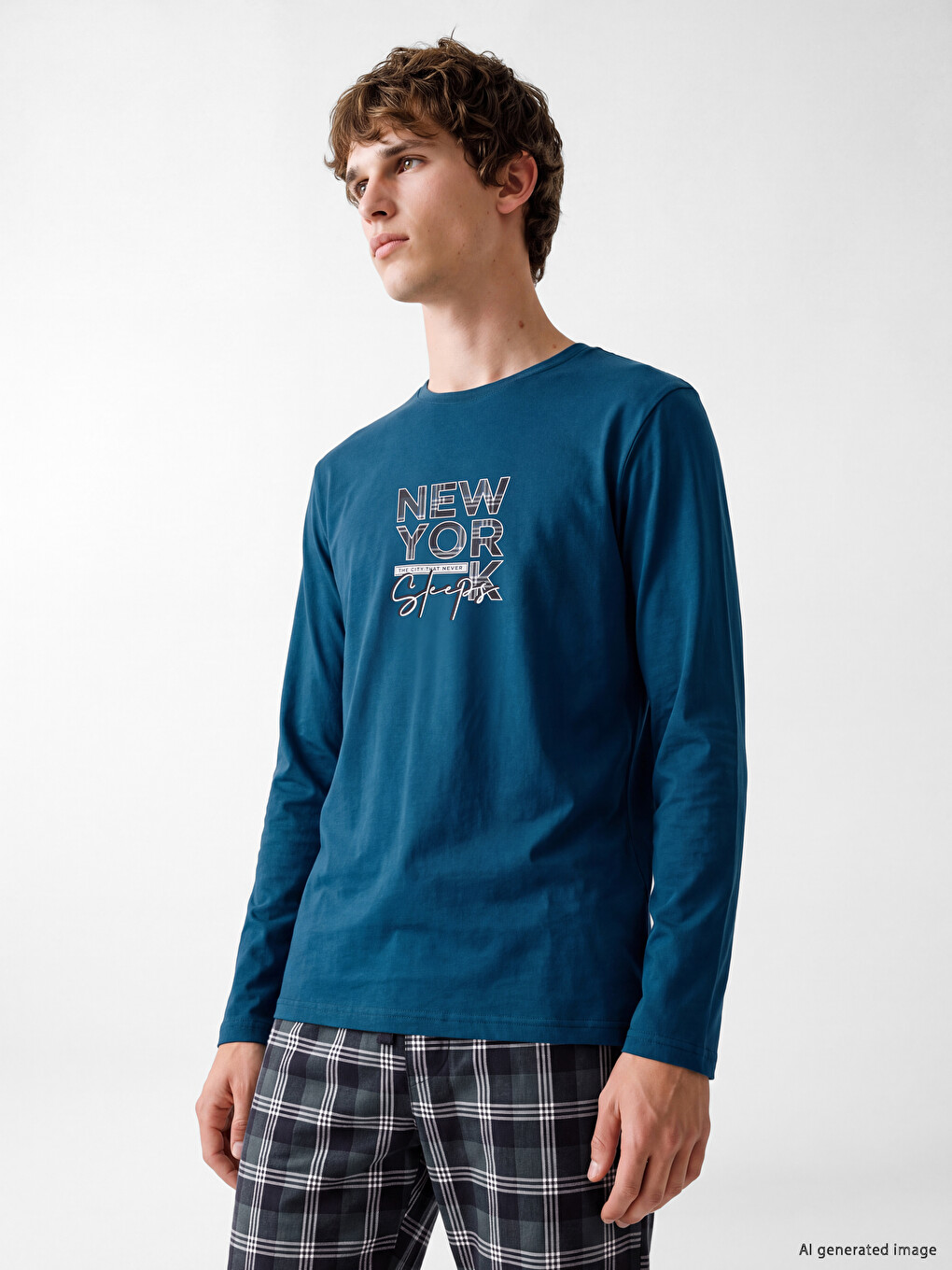 Gri Nyc Baskılı Erkek Pijama Takımı-1