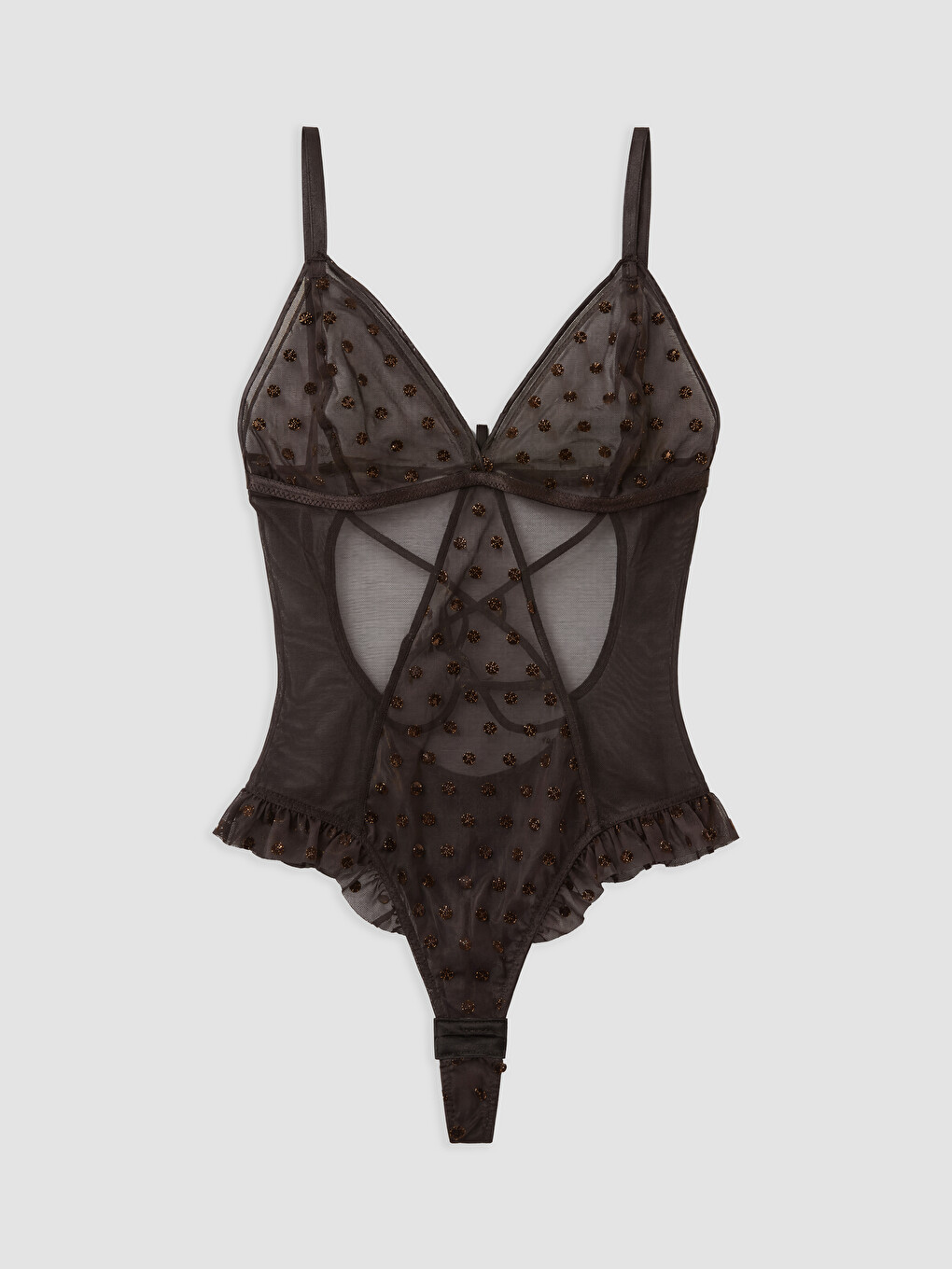 Kahverengi Puantiyeli İp Askılı Kadın Fantezi Bodysuit