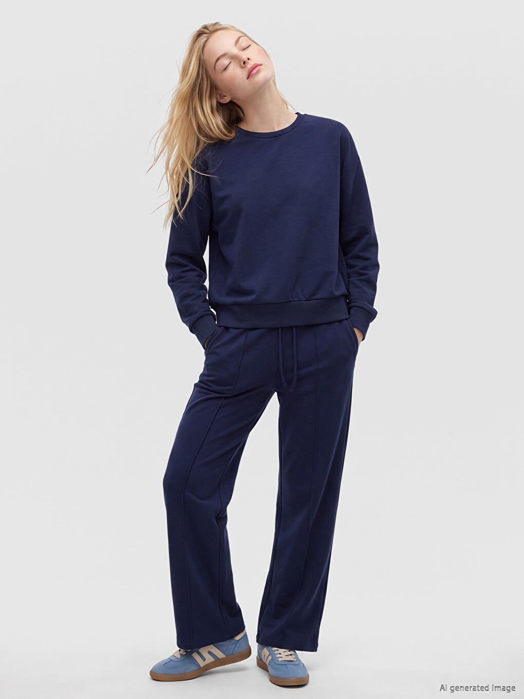 Lacivert Soft Tocuh Oversize Kadın Sweatshirt