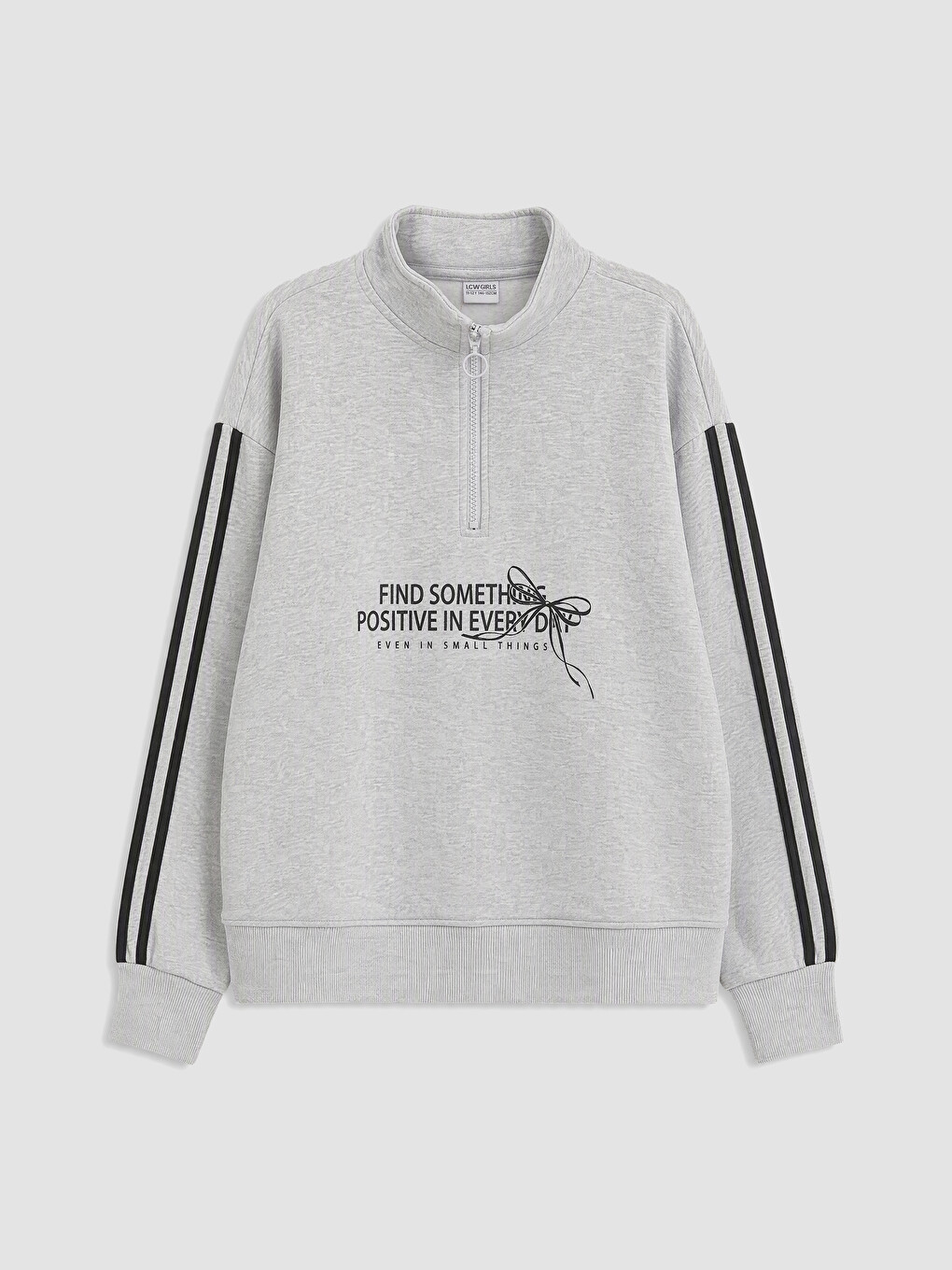 Gri Dik Yaka Kız Çocuk Kalın Sweatshirt