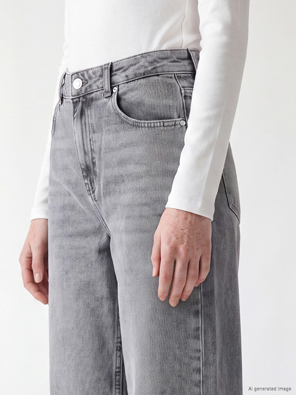 Gri Wideleg Kadın Jean Pantolon-2