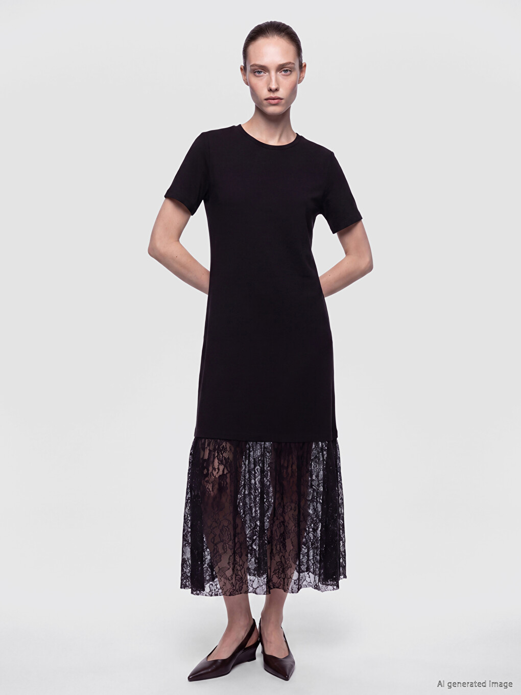 Crew Neck Lace Dress-1