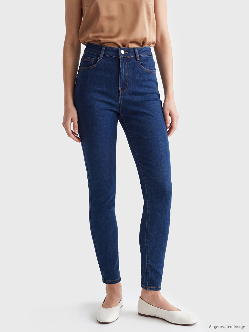 İndigo Yüksek Bel Süper Skinny Fit Kadın Jean Pantolon-1