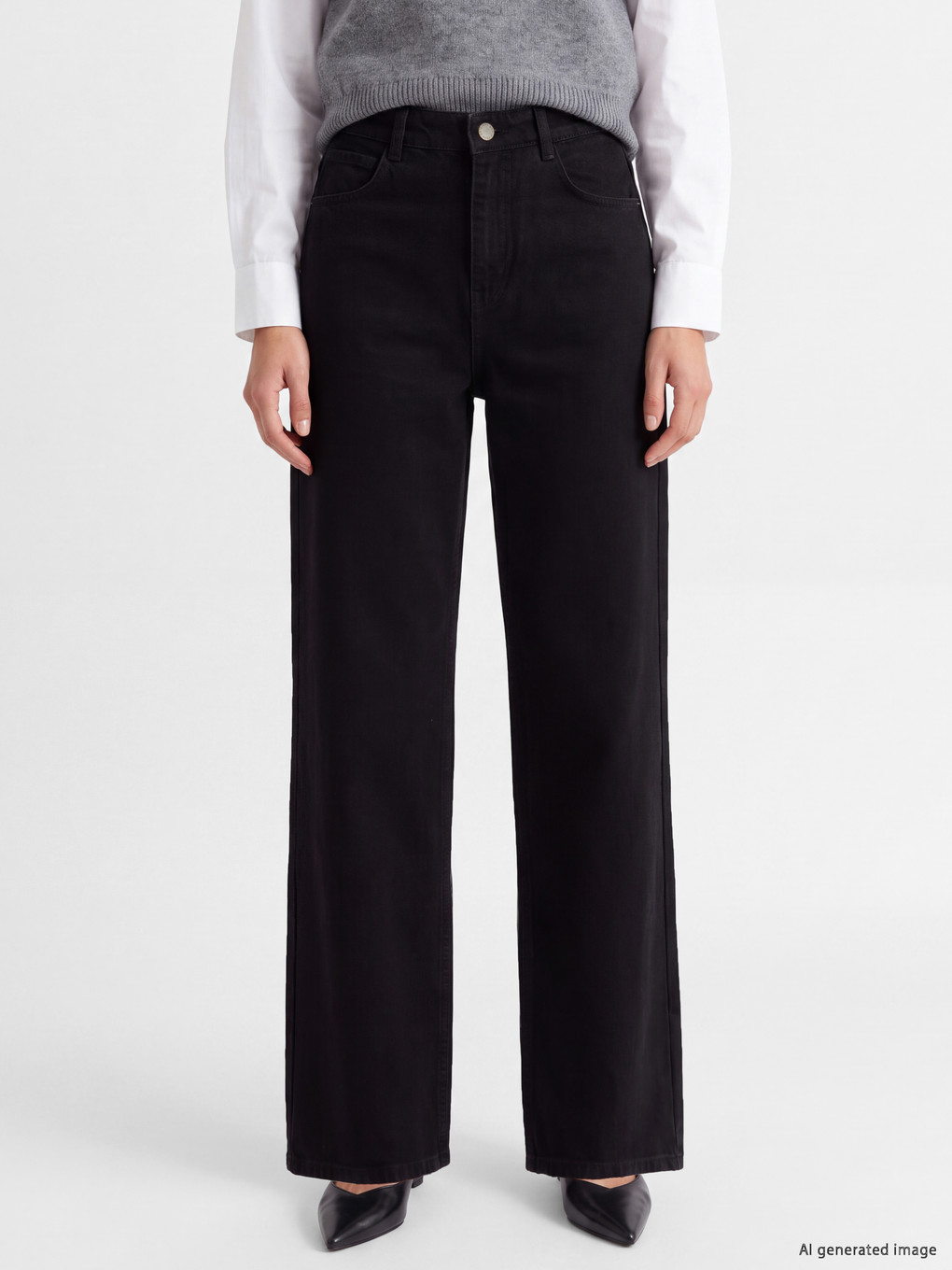 Siyah Wideleg Fit Kadın Jean Pantolon-1