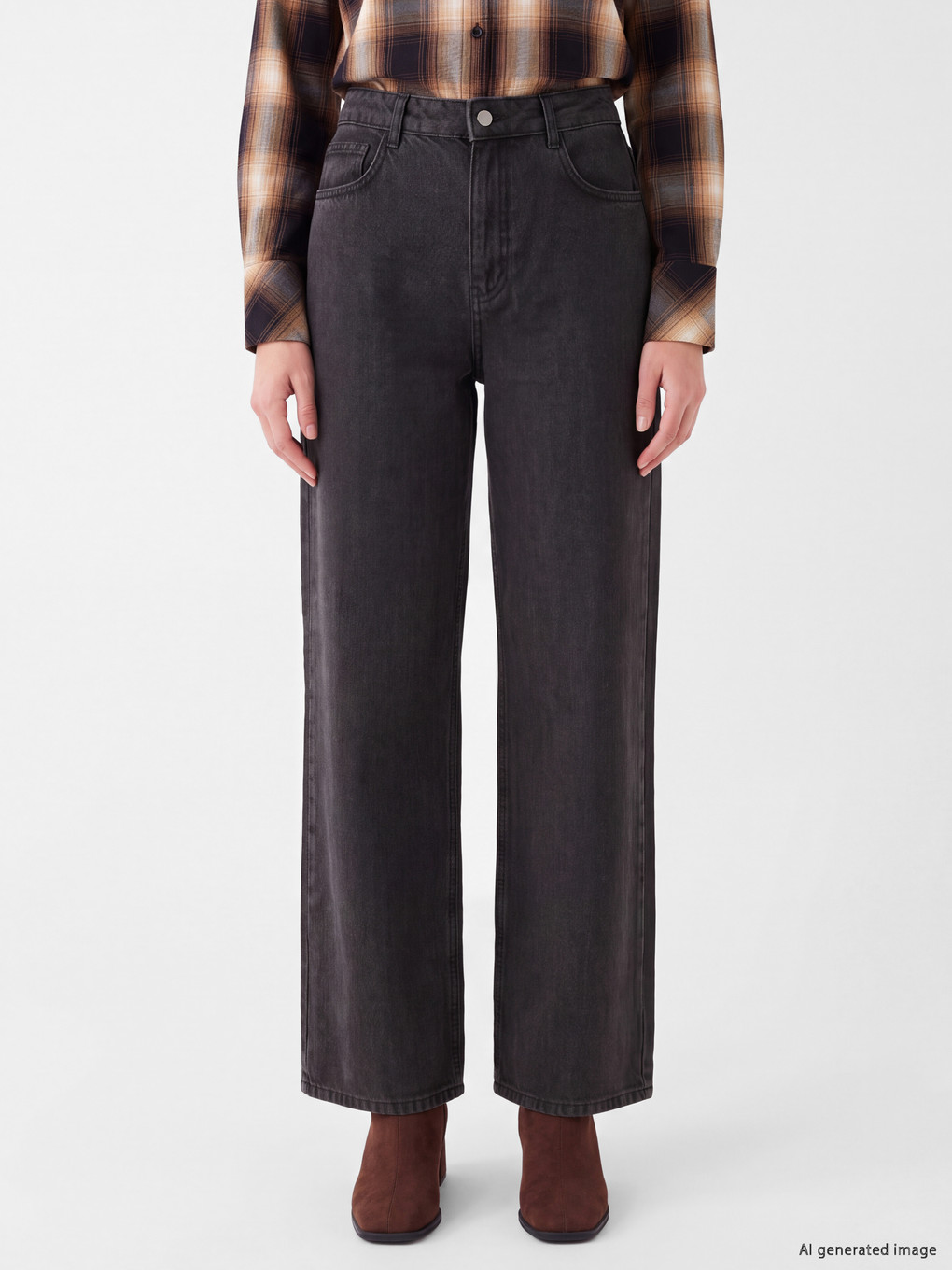 Gri Wideleg Kadın Jean Pantolon-1