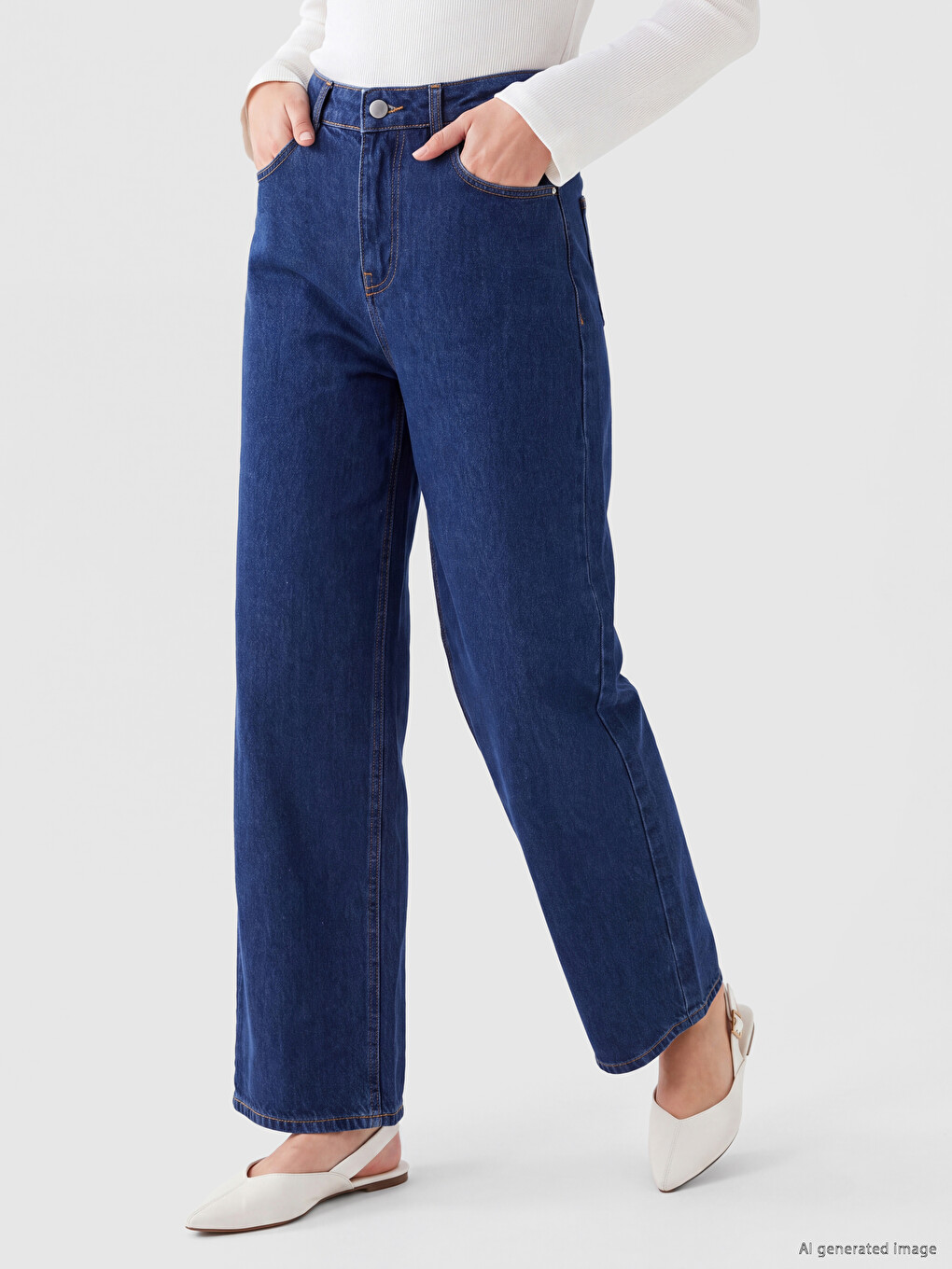 İndigo Wideleg Kadın Jean Pantolon-1