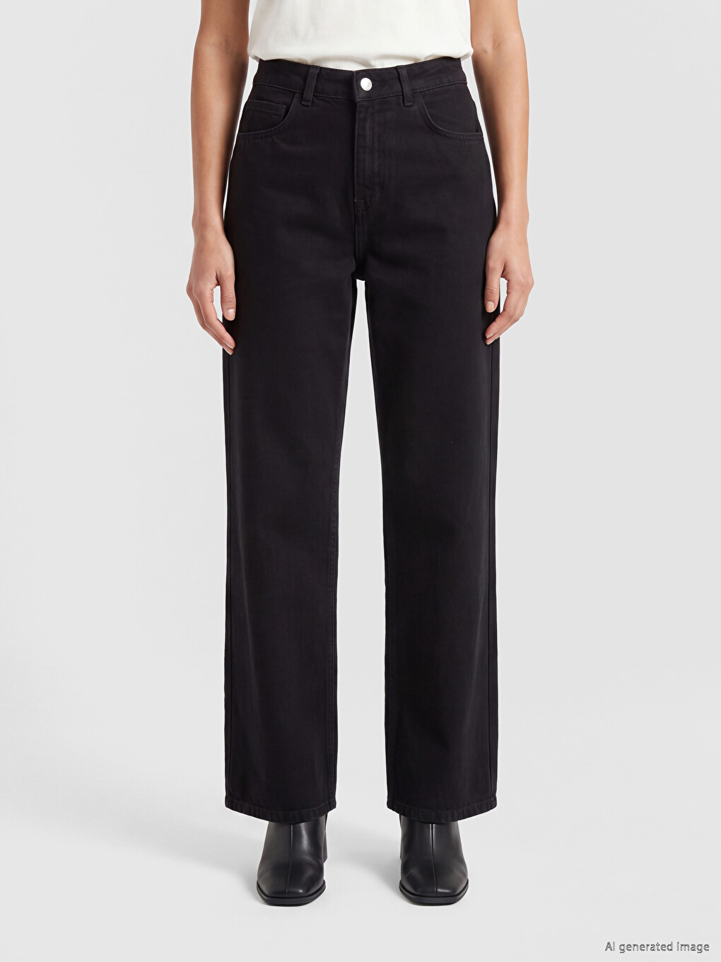 Siyah Straight Fit Kadın Jean Pantolon-1